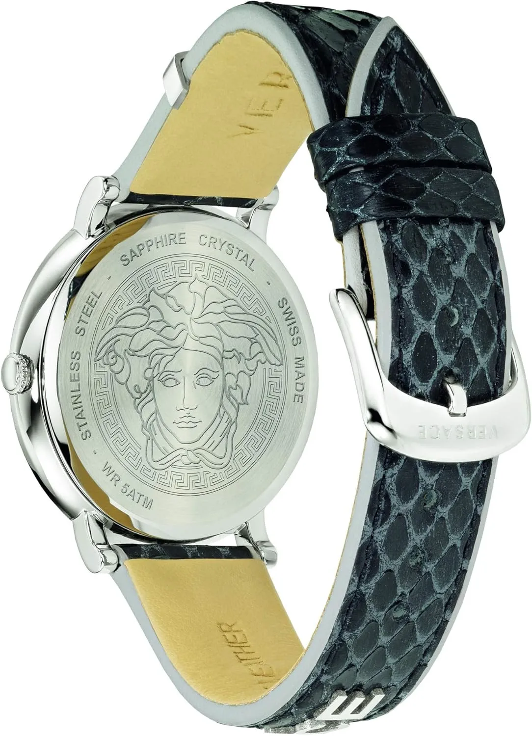 Versace V-Circle VE8100919 Damen Armbanduhr Schweizer Quarz & Edelstahl/Leder