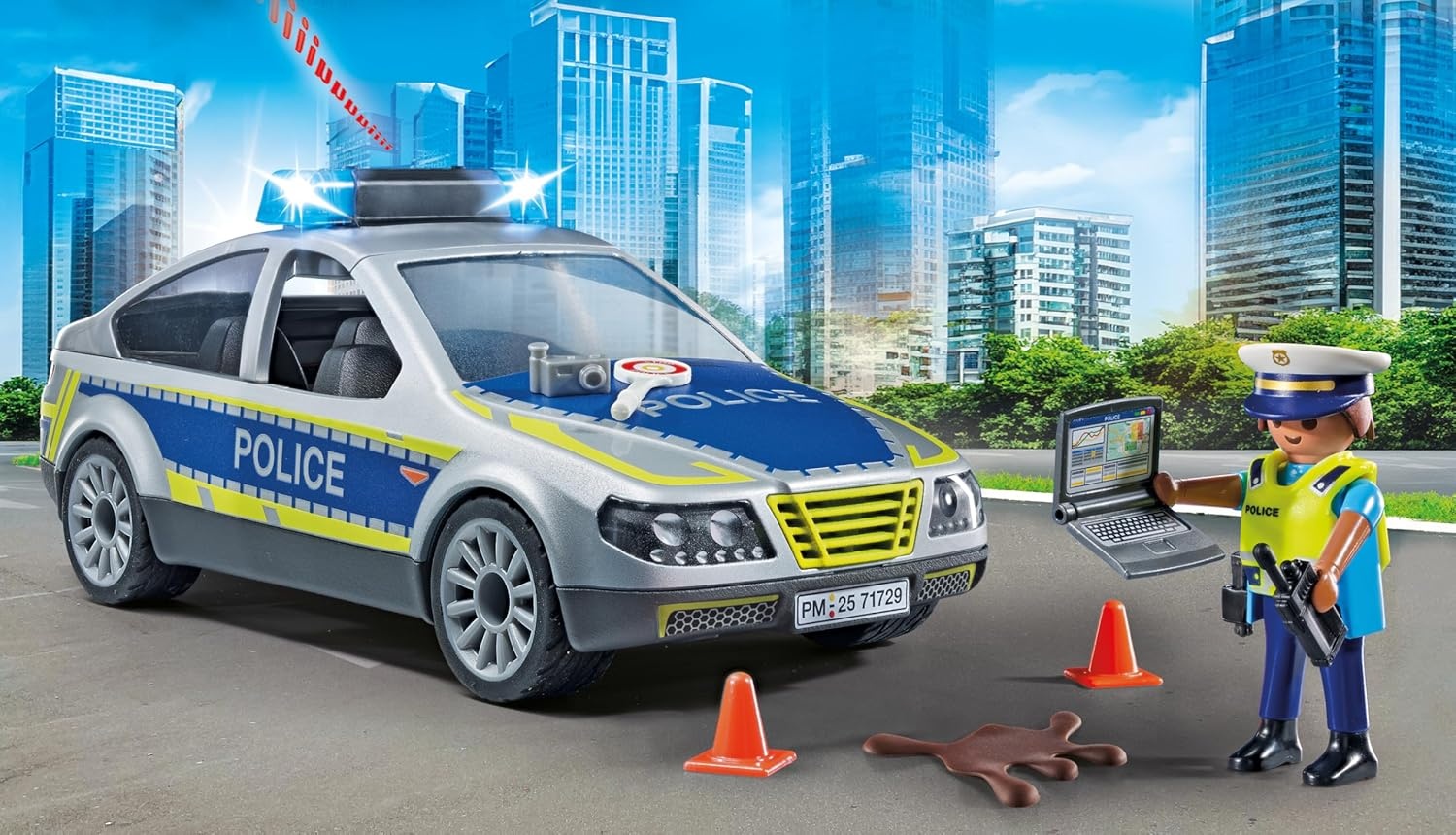 PLAYMOBIL 71729 - Action Heroes: Polizei Streifenwagen mit Licht & Sound Auto, Person, Polizist, Junge, Kind