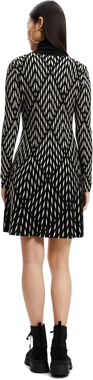 Desigual Damen Kleid - Schwarz-weißes Strickkleid mit Rollkragen 22WWVF072000 GR. S Desigual Damen Kleid - Schwarz-weißes Strickkleid mit Rollkragen 22WWVF072000 GR. S