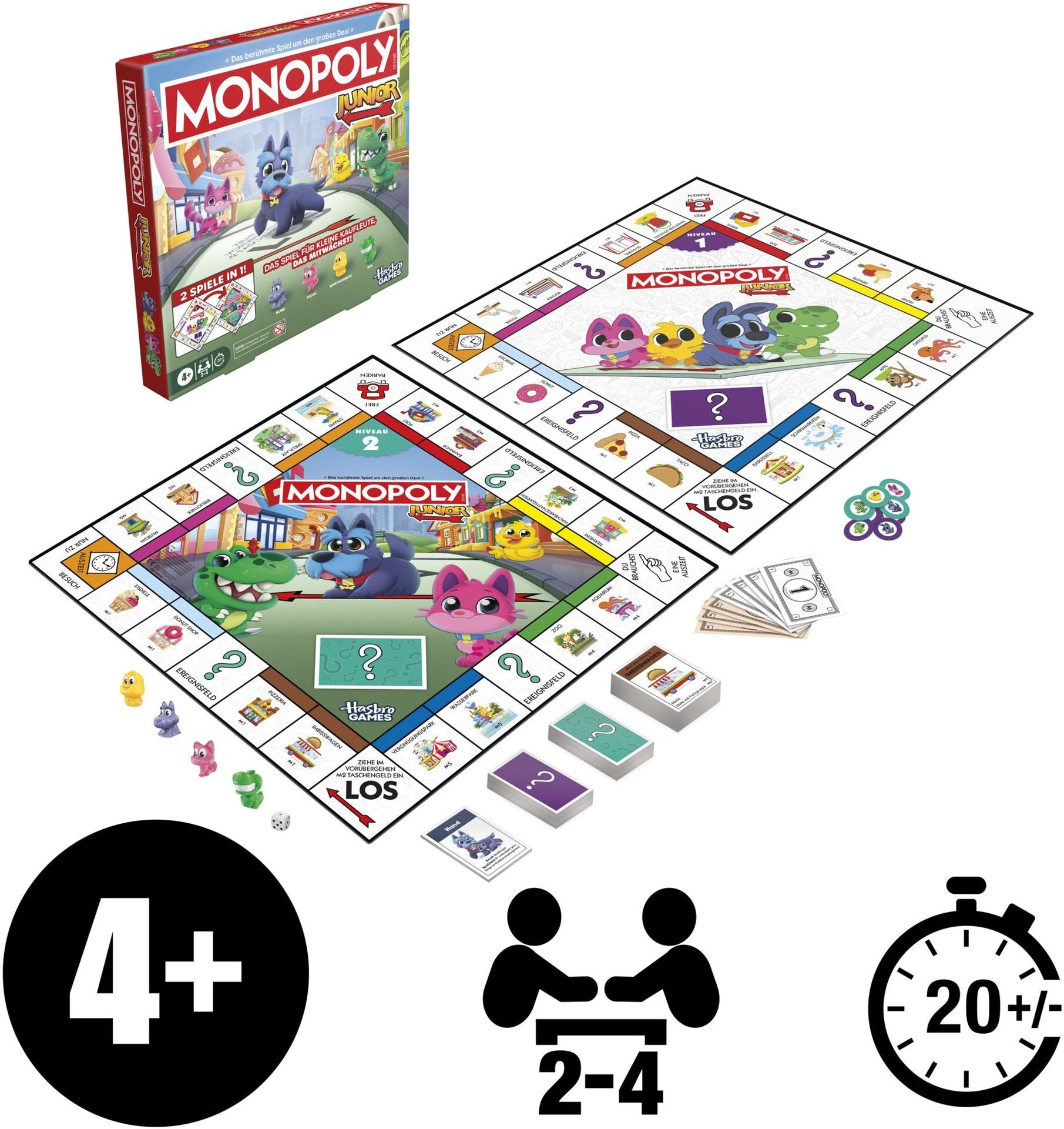 Produktfoto - Hasbro - Monopoly Junior Square 2 In 1 - Modell HASBRO G1856100 Produktbild fuer Online-Shop