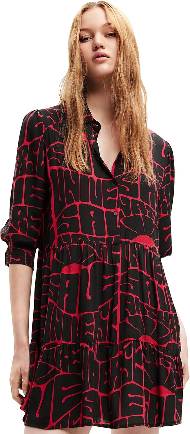 Desigual Damen Kleid - Schwarzes Kleid mit pinkem Schriftzug-Print 22WWVW203001 GR. S Desigual Damen Kleid - Schwarzes Kleid mit pinkem Schriftzug-Print 22WWVW203001 GR. S