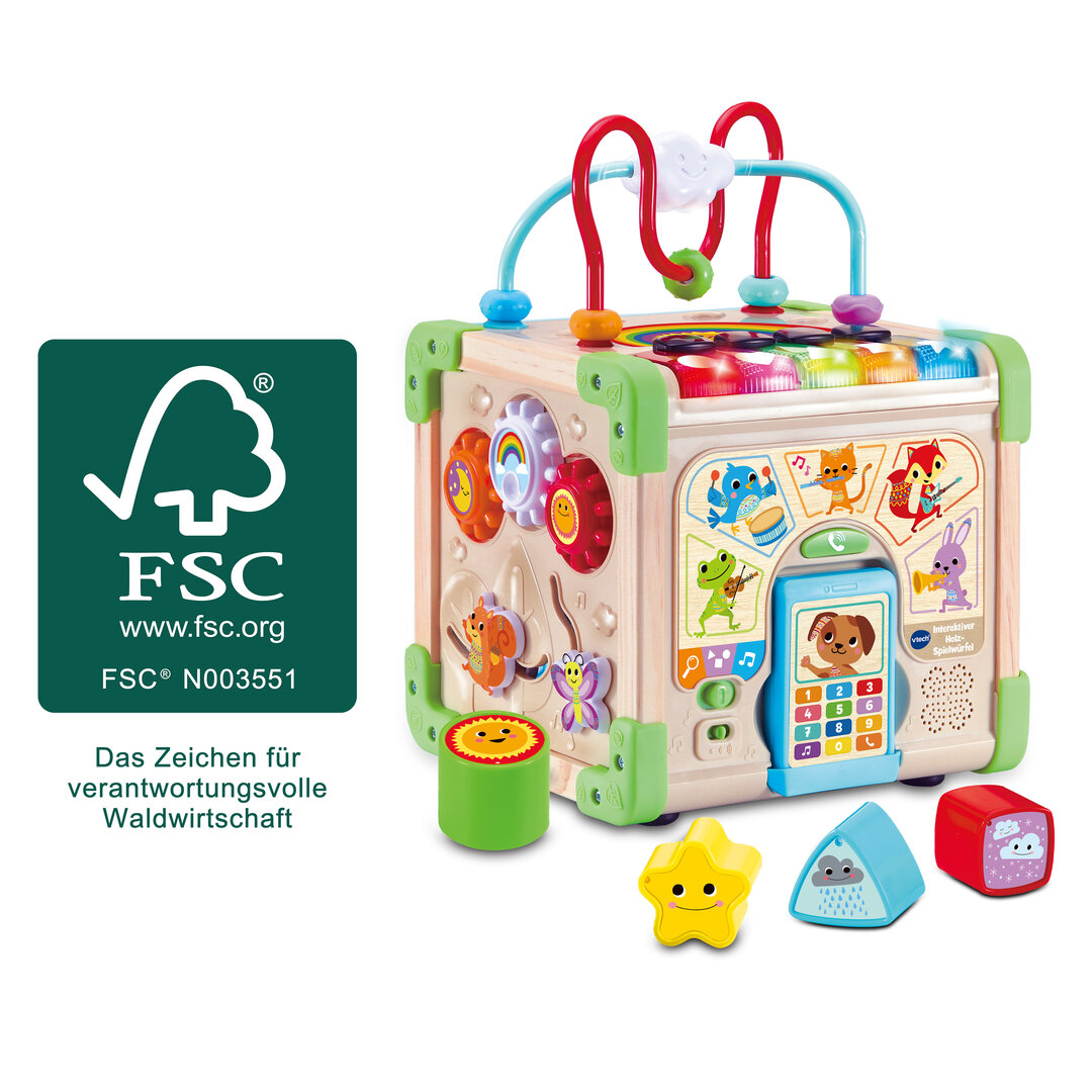 VTech Interaktiver Holz-Spielwürfel (80-617104) Spielzeug
