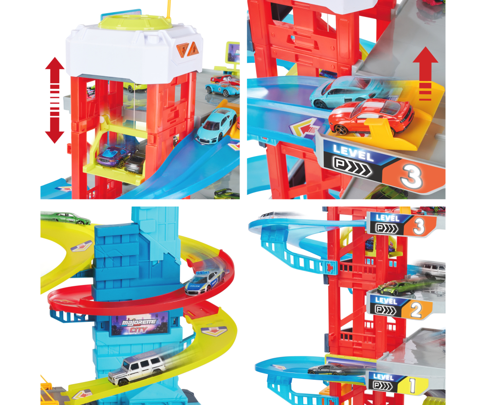 Majorette Double Track Garage + 4 Vehicles