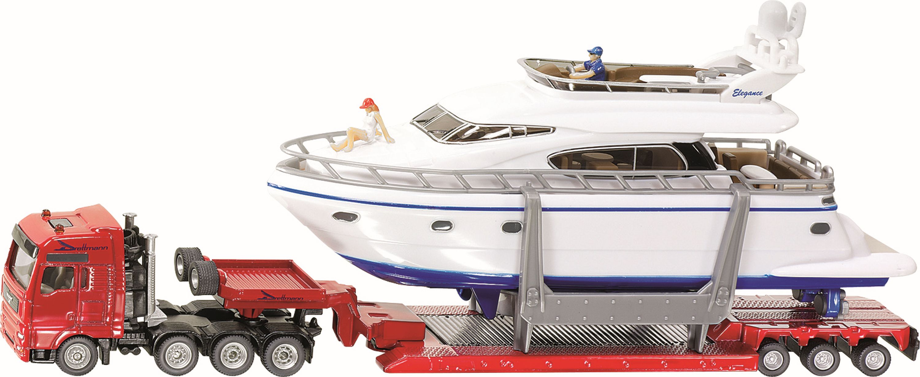 SIKU 1849 Schwertransport mit Yacht 1:87 Fahrzeug, Jacht, Rad, Boot, Person