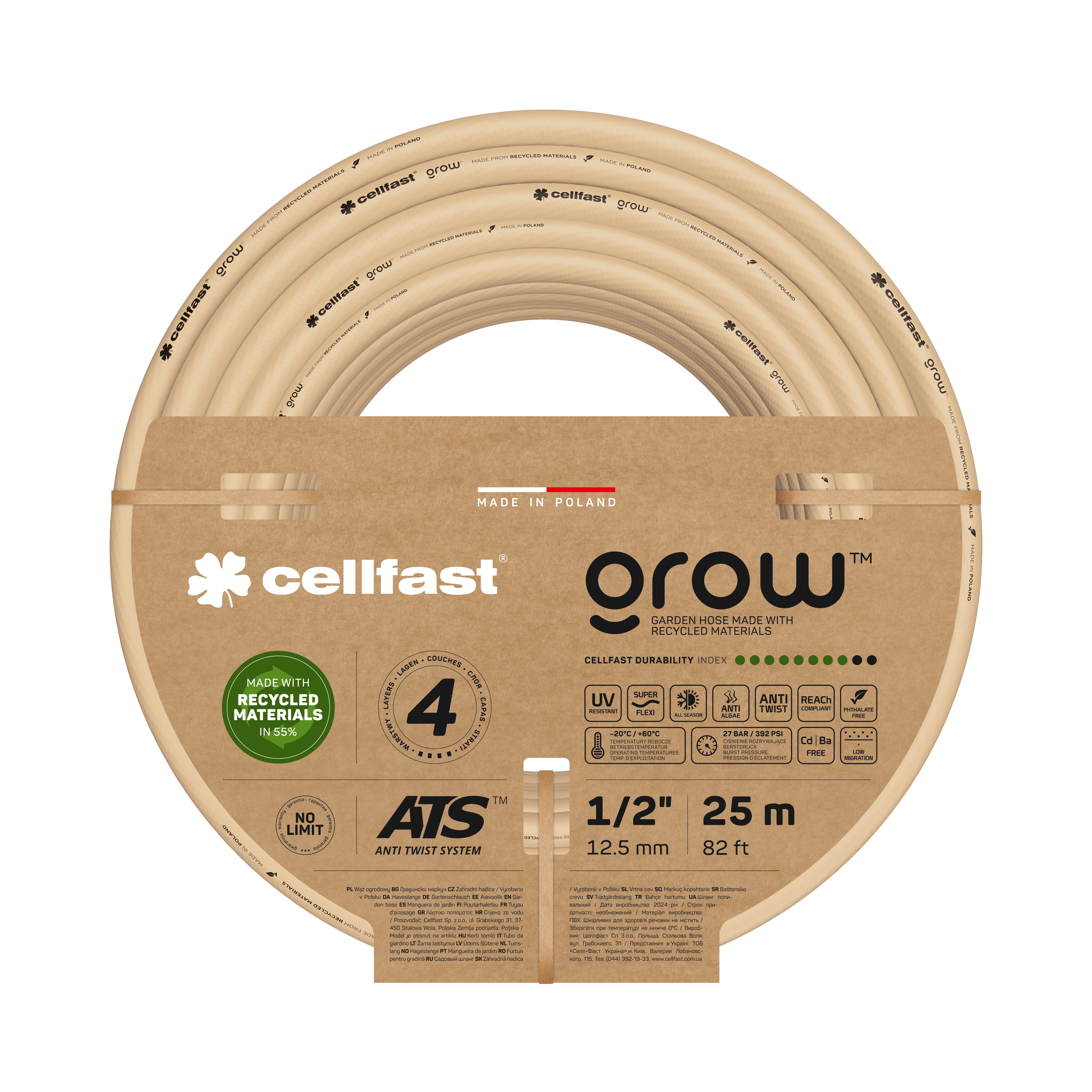 Cellfast 4-lagiger Gartenschlauch GROW 1/2" 25 m Cellfast 4-lagiger Gartenschlauch GROW 1/2" 25 m