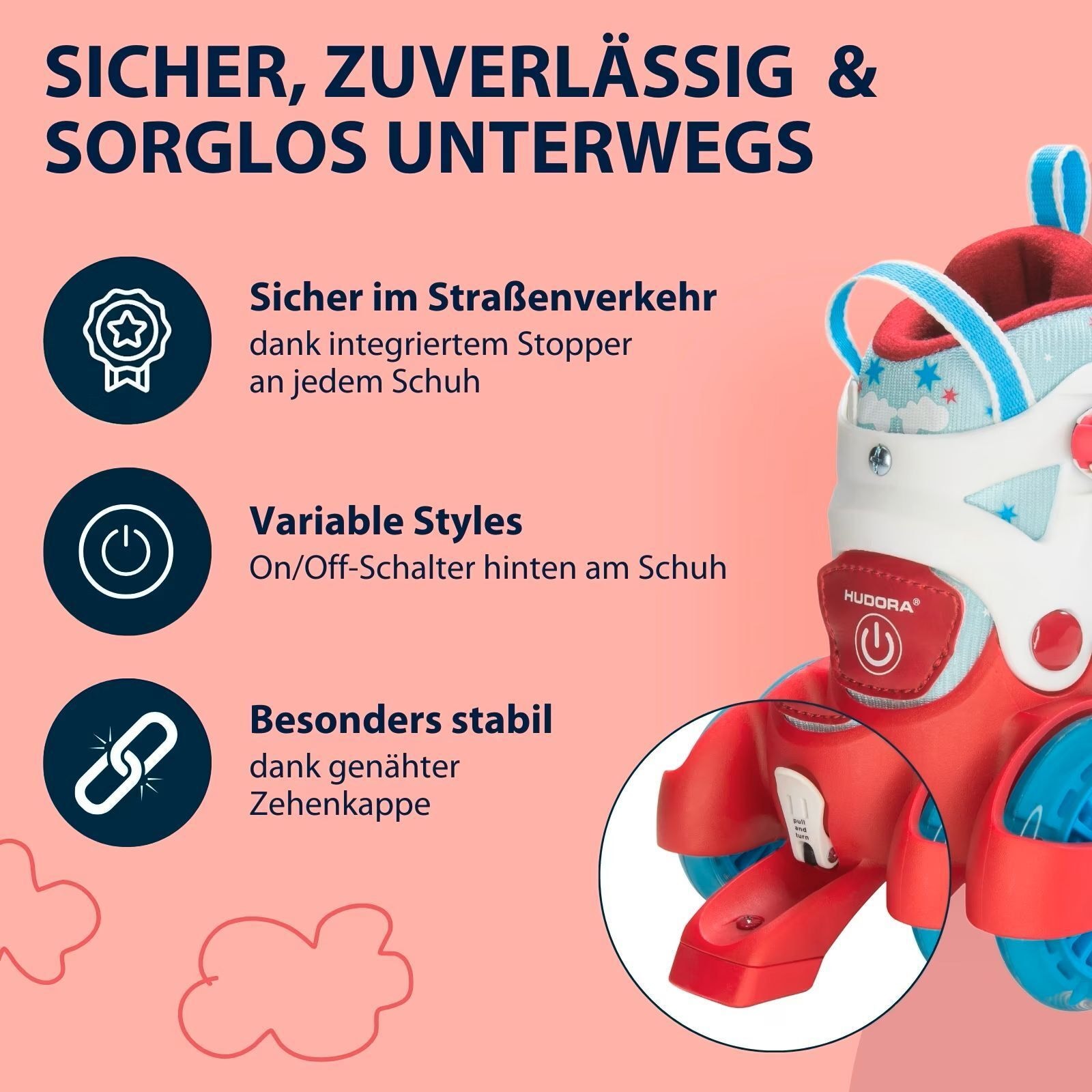 Produktfoto - Hudora - HUDORA Rollschuh My First Quad LED, Girl, Gr. 26-29 - Modell HUDORA 22051