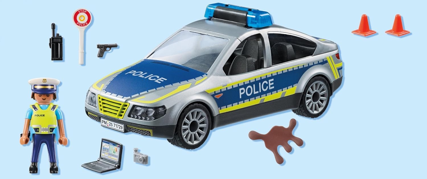 PLAYMOBIL 71729 - Action Heroes: Polizei Streifenwagen mit Licht & Sound Auto, Auto der Polizei, Person, Rad, Pistole