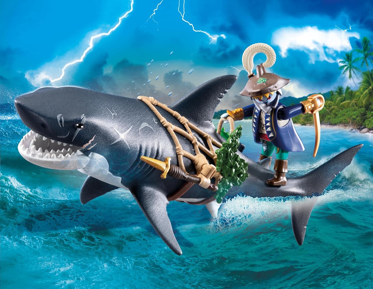 PLAYMOBIL 71793 - Pirates: Gefahr durch Riesenhai mit Hai-Pirat Tier, Fische, Leben im Meer, Hai