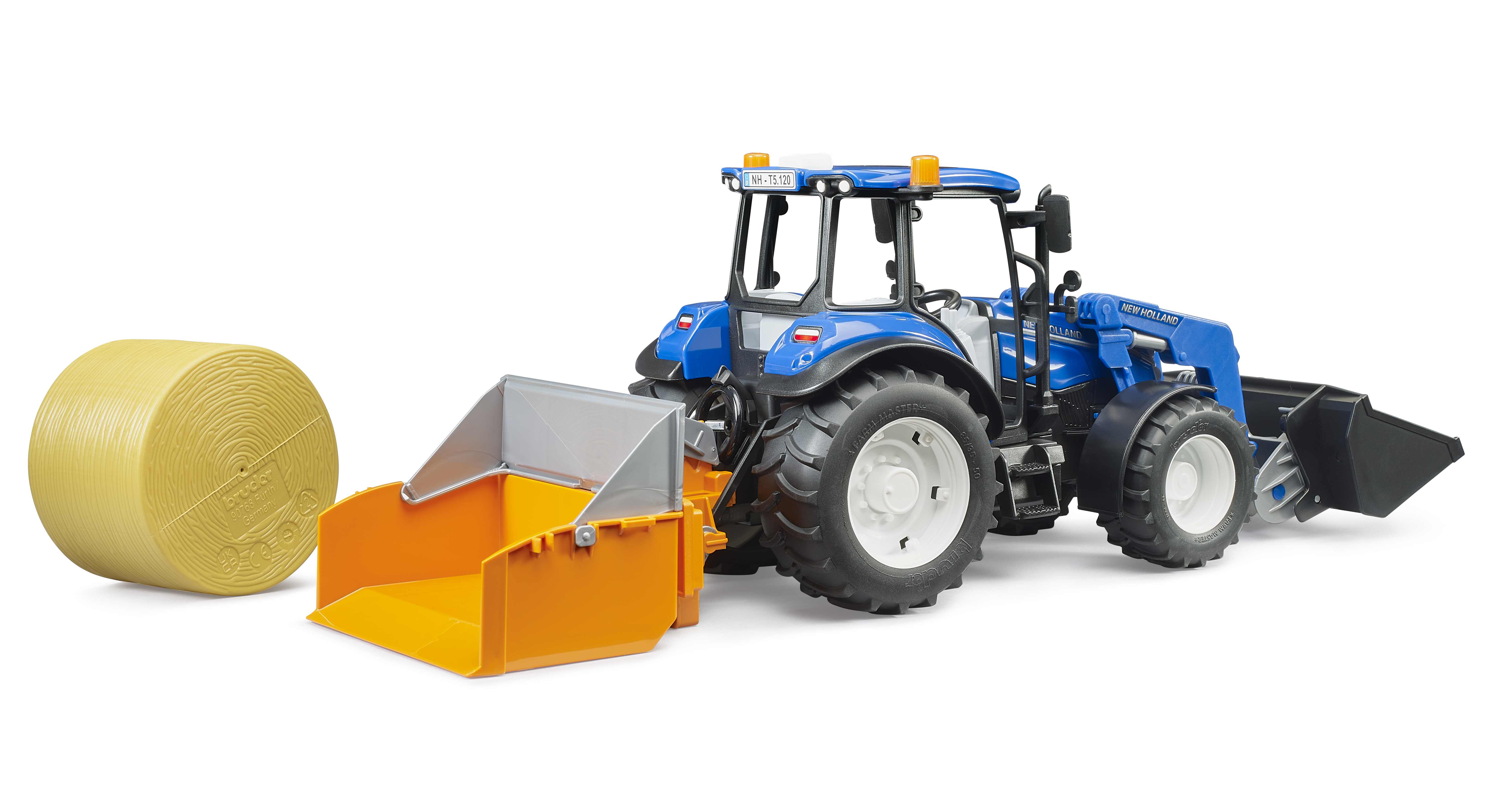 BRUDER 02187 - New Holland T5.120 mit Frontlader, Ladekasten, Gabeln und Rundballen - Bild 3 BRUDER 02187 - New Holland T5.120 mit Frontlader, Ladekasten, Gabeln und Rundballen - Bild 3