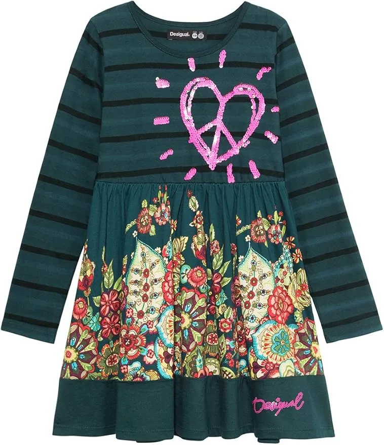 Desigual Mädchen Kleid „Physalis“ - Blumenmuster mit Pailletten-Herz 19WGVK93 Desigual Mädchen Kleid „Physalis“ - Blumenmuster mit Pailletten-Herz 19WGVK93