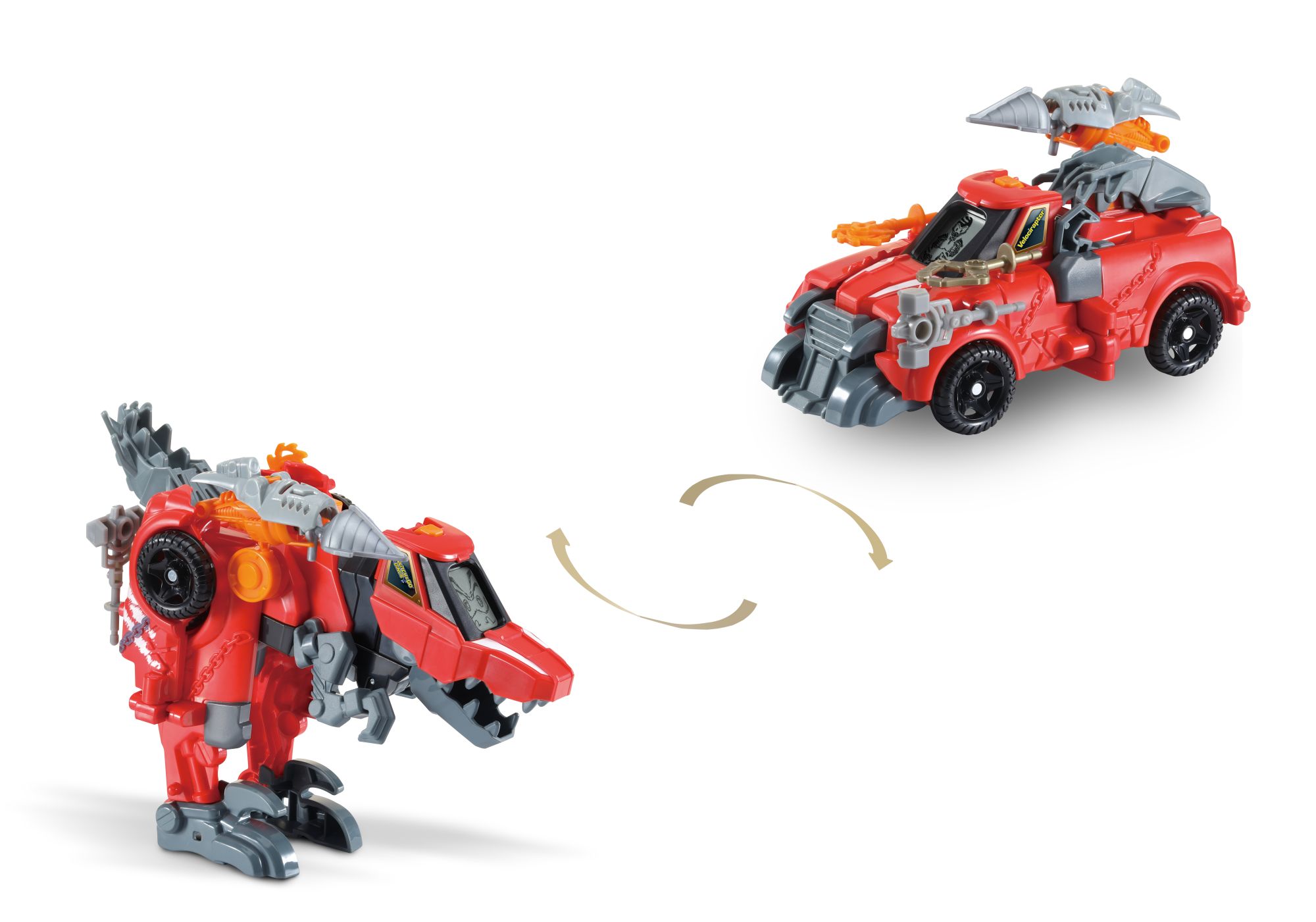 VTech Switch & Go Dinos Fighter Velociraptor, 2-in-1 Dino & Fahrzeug, ab 3 Jahren VTech Switch & Go Dinos «Fighter Velociraptor» transformierbarer Dino/Auto mit LED-Effekten, LCD-Animation, 4 Projektile, Sprache & Sound, 2 × AAA, ab 3 Jahren,