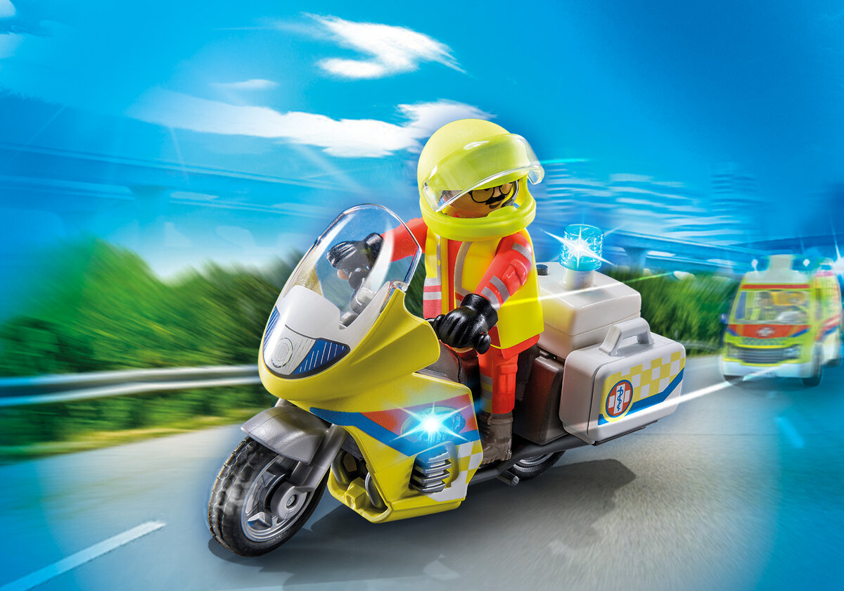 PLAYMOBIL 71205 Notarzt-Motorrad mit Blinklicht Helme, Schutzhelm, Rad, Motorrad, Spielzeug