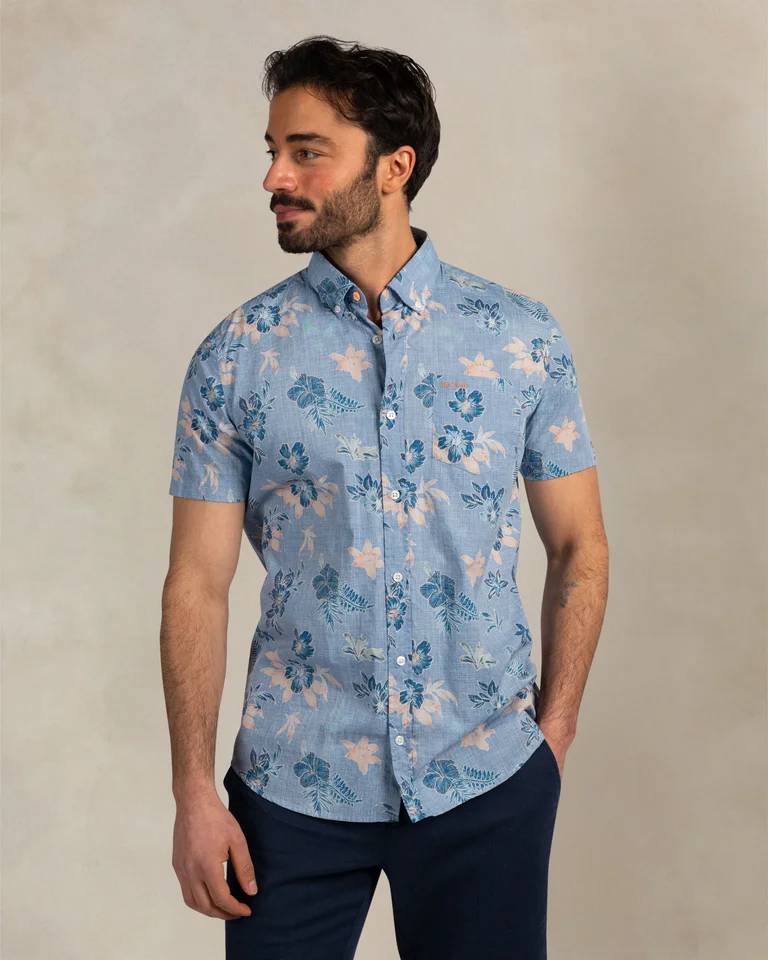 NZA 26CN543SNS/XL Hemd - Kurzarm / Blau / Blumen - XL