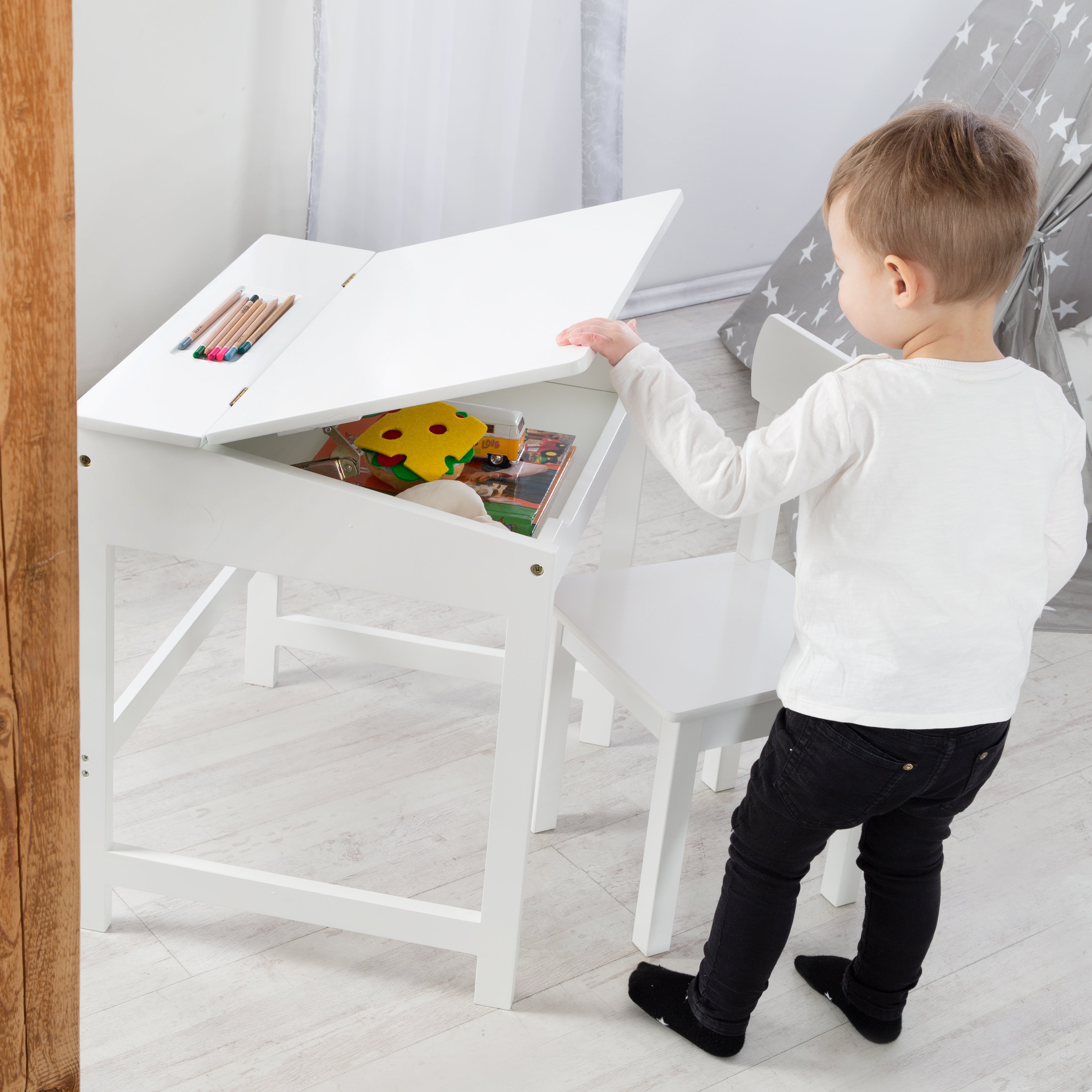 Roba 450020WE Schulpult mit Stuhl Universal weiß – Spielmöbel - Bild 7 Roba 450020WE Schulpult mit Stuhl Universal weiß – Spielmöbel - Produktbild 7