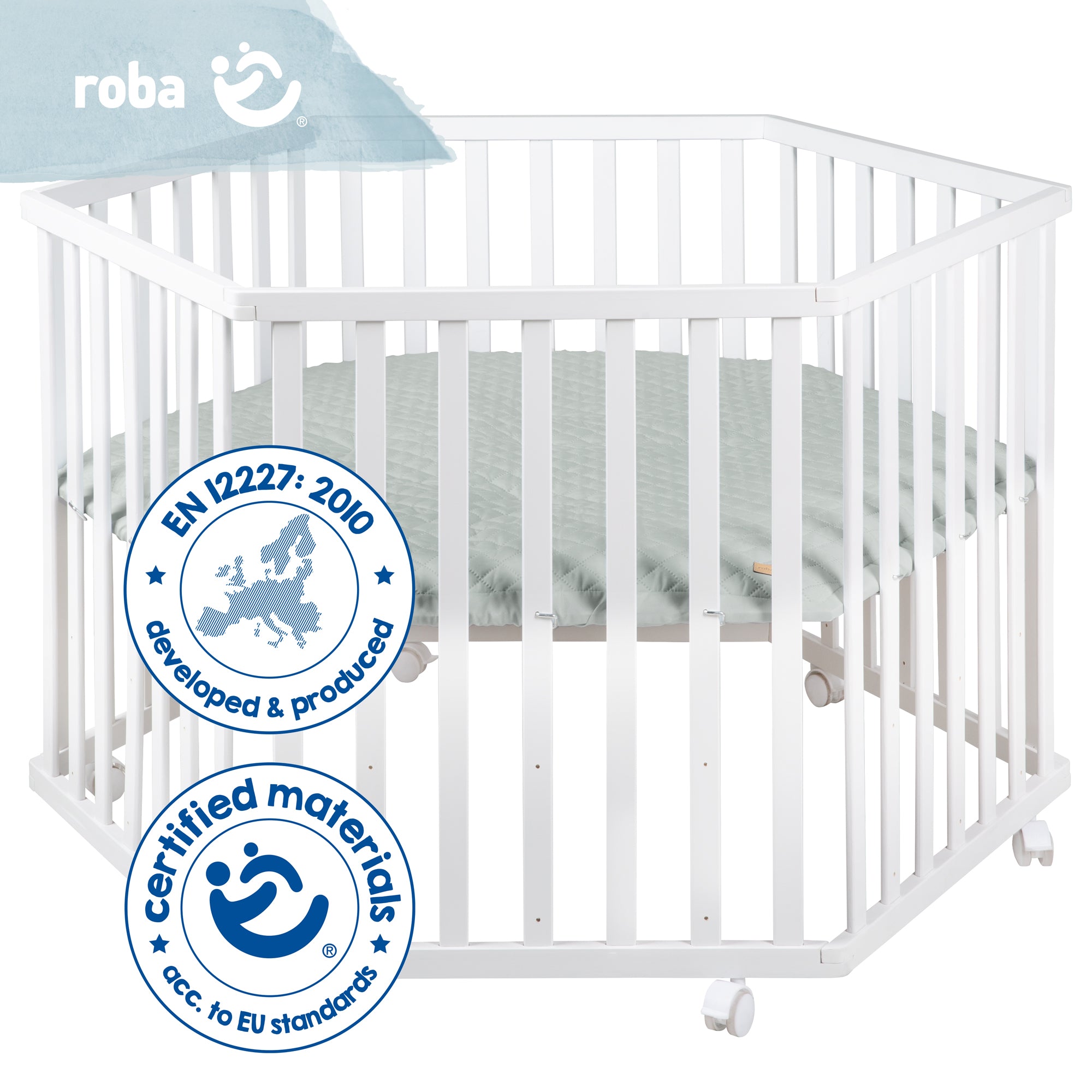 Roba 202500WEV241 Laufgitter 6-eckig Frosty green weiß - Bild 3 Roba 202500WEV241 Laufgitter 6-eckig Frosty green weiß - Produktbild 3