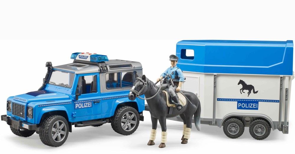 BRUDER 02588 - LAND ROVER, Polizei mit Pferdeanhänger Person, Maschine, Rad, Pferd, Säugetier
