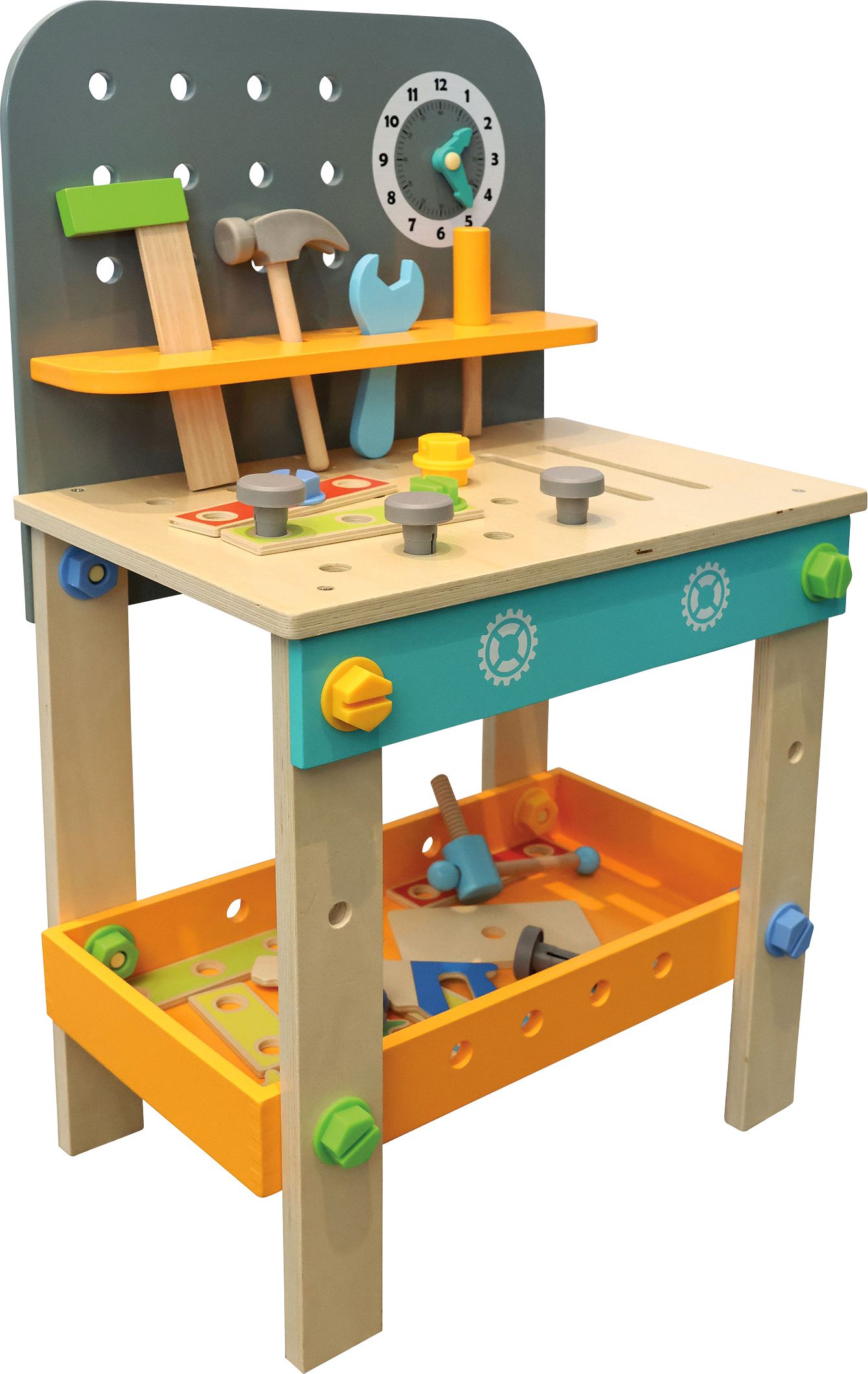 SpielMaus Holz Werkbank 40x26,5x65 cm, 44 Teile Moebel, Tabelle, Schreibtisch