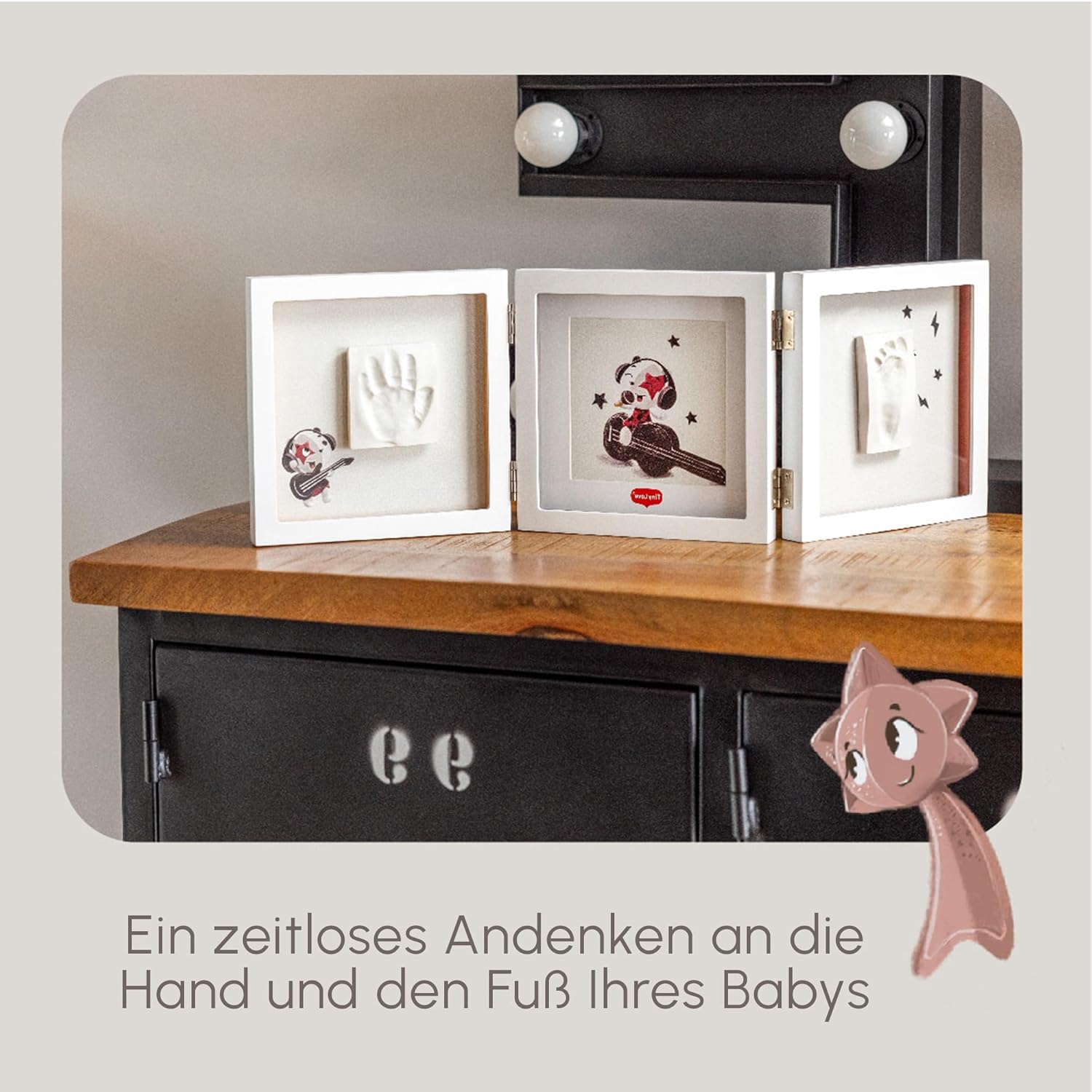 Tiny Love Double Frame White - Baby Hand- und Fußabdruck-Set im weißen Holzrahmen - Andenken für Neugeborene Schublade, Mobiliar, Kabinett