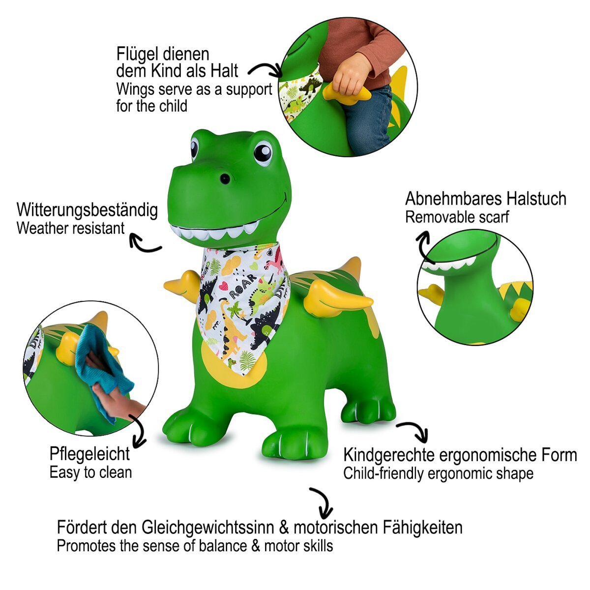 JAMARA Hüpftier Dino mit Flügel HoppyDoo grün mit Pumpe ab 12 Monaten