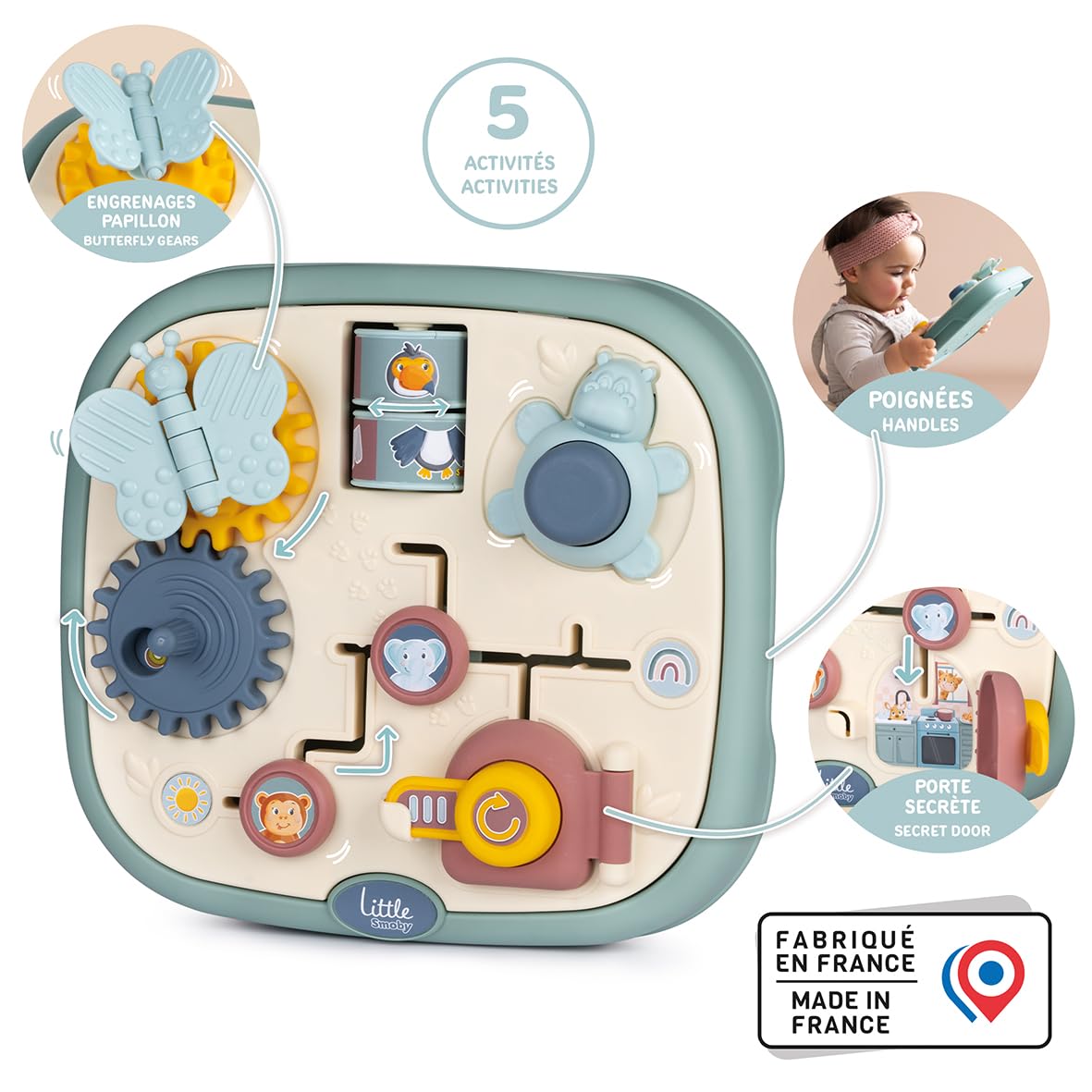 Smoby Activity Tablet Little 5-Spielaktivitäten, ab 12 Monaten Smoby „Stitch Picknickkorb mit 19 Teilen Tassen, Teller, Besteck, Milchkännchen, Zuckerbehälter, Sticker, 26,5 × 19 × 13 cm, ab 3 Jahren, Person, Band