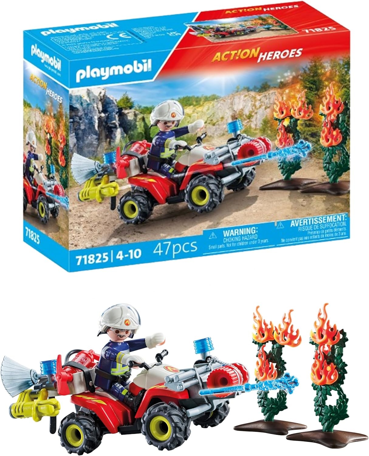 PLAYMOBIL 71825 Action Heroes: Feuerwehr Quad mit Wasserkanone & Figur Helme, Baby, Person, Atv, Fahrzeug