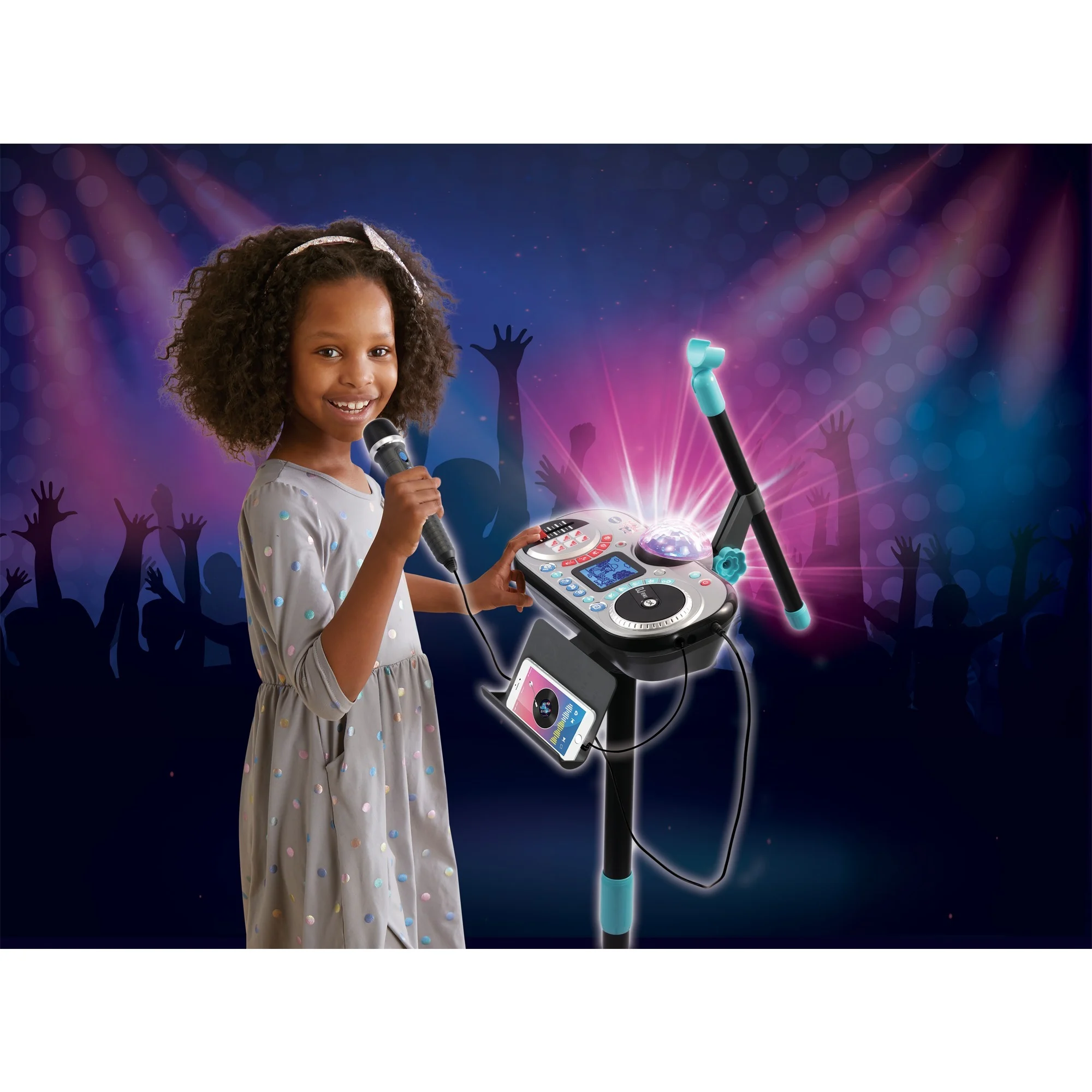 VTech Kidi Super Star DJ Studio schwarz interaktives DJ-Set für Kinder, ab 6 Jahren VTech Kidi Super Star DJ Studio in Schwarz: 10-in-1 DJ-Station mit Jog Wheel, Mikrofon, 12 Songs, Disco-Licht, Stimm-Effekten, Voice-Off-Funktion, Aufnahme, externem Anschluss & höhenverstellbarer Stand, ab 6 Jahren,