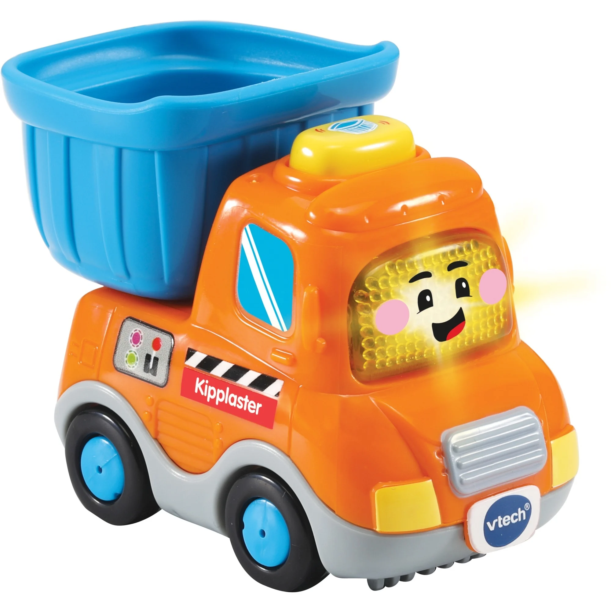 VTech Tut Tut Baby Flitzer Kipplaster Dump Truck, ab 12 Monaten VTech Tut Tut Baby Flitzer Kipplaster mit leuchtender Taste, spricht fröhliche Sätze, 3 Lieder & 6 Melodien, reagiert auf Radbewegung und magische Sensoren, kindersicheres Batteriefach, ab 12 Monaten,