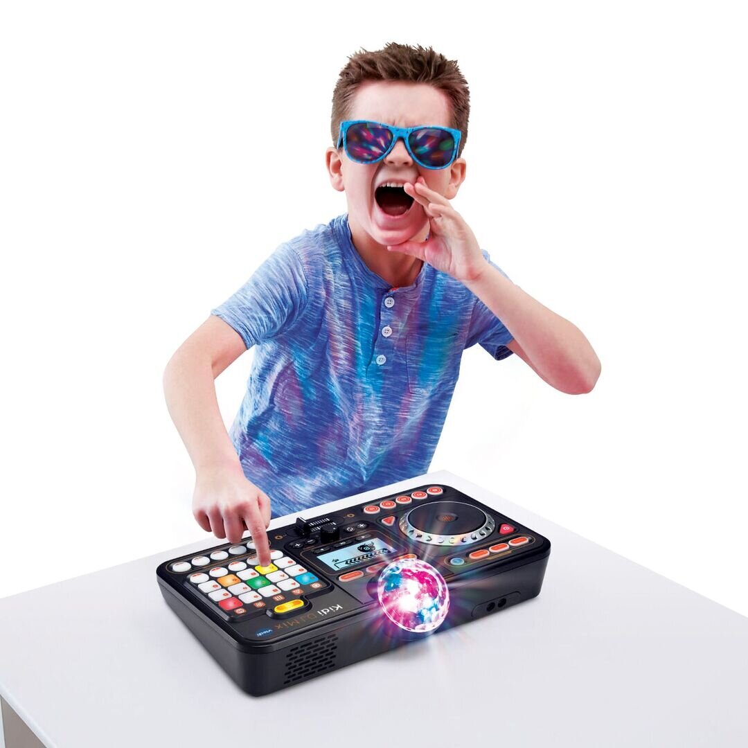 VTech Kidi DJ Mix interaktives DJ-Pult ab 6 Jahren VTech Kidi DJ Mix Spielkonsole in Schwarz/Multicolor aus Kunststoff mit Jog-Wheel, LED-Sound-Pad, Crossfader, Mikrofon, Bluetooth, Disco-Licht & 15 Melodien, ab 6 J.,