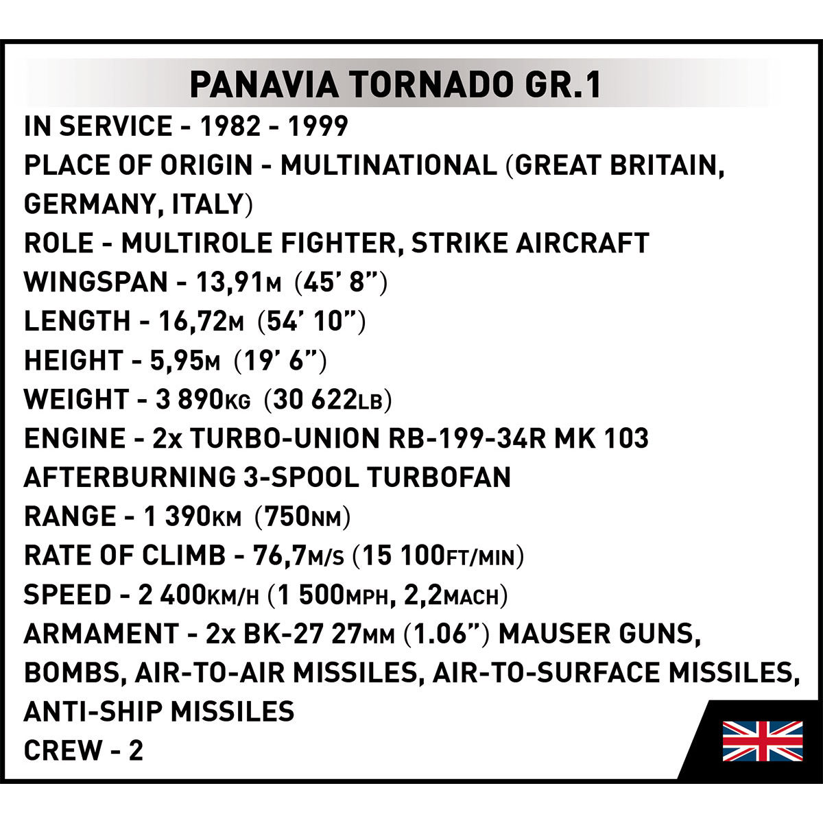 COBI 5852 - Panavia Tornado GR.1 SCALE 1:48 - Bild 15 COBI 5852 - Panavia Tornado GR.1 SCALE 1:48 - Bild 15