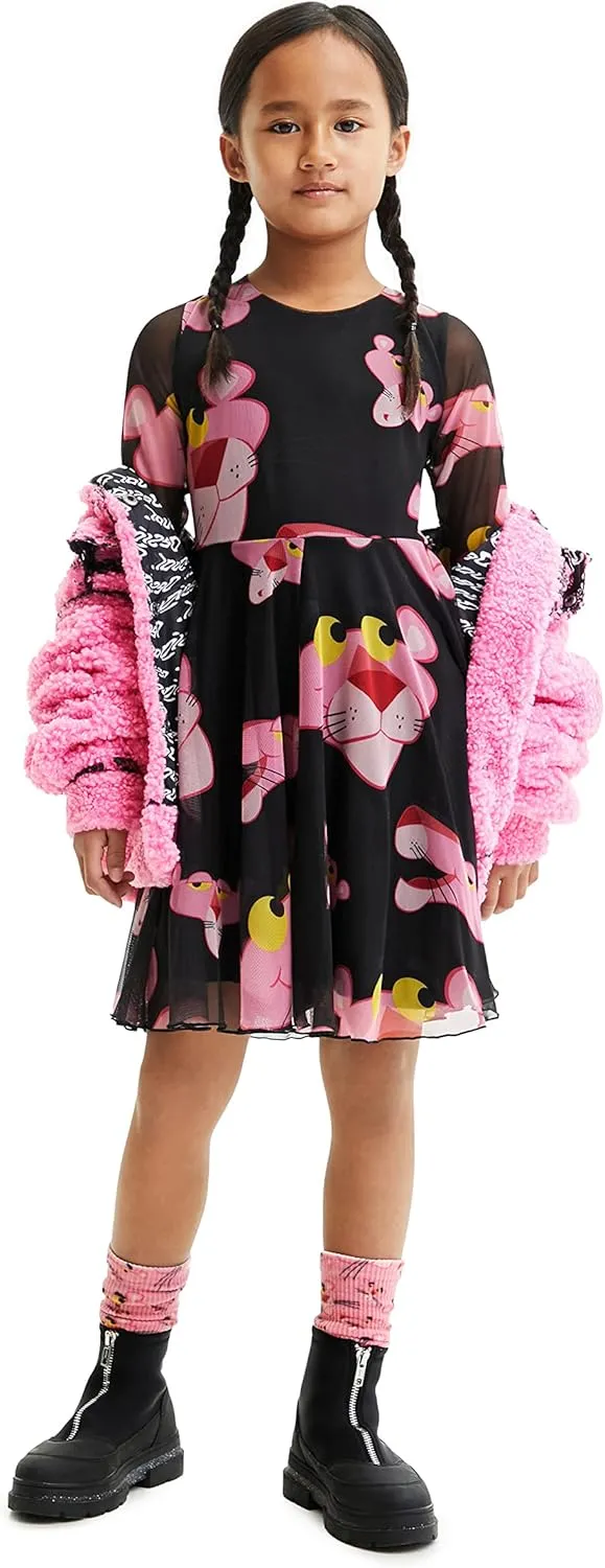 Desigual Mädchen Kleid - Schwarz mit Pink-Panther-Motiv 22WGVK162000/9 Desigual Mädchen Kleid - Schwarz mit Pink-Panther-Motiv 22WGVK162000/9