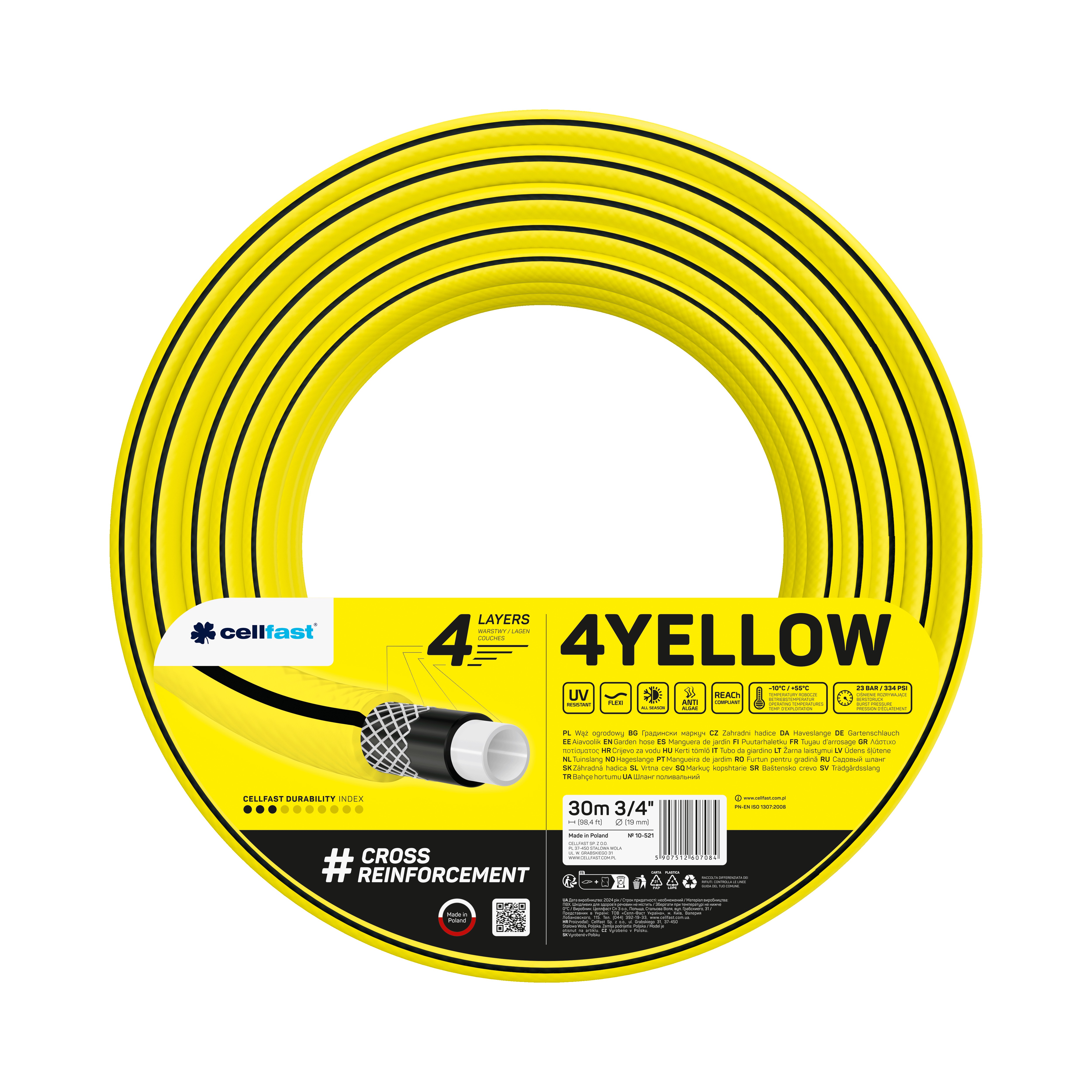 Cellfast 4-lagiger Gartenschlauch 4YELLOW 3/4" 30 m