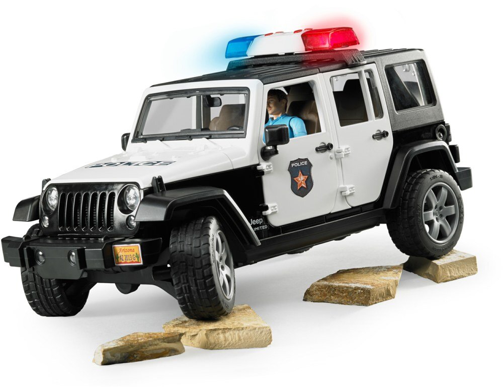 BRUDER 02526 - Jeep Wrangler Unlimited Rubicon Polizei Fahrzeug mit Polizist und Ausstattung Rad, Auto, Fahrzeug, Jeep, Person