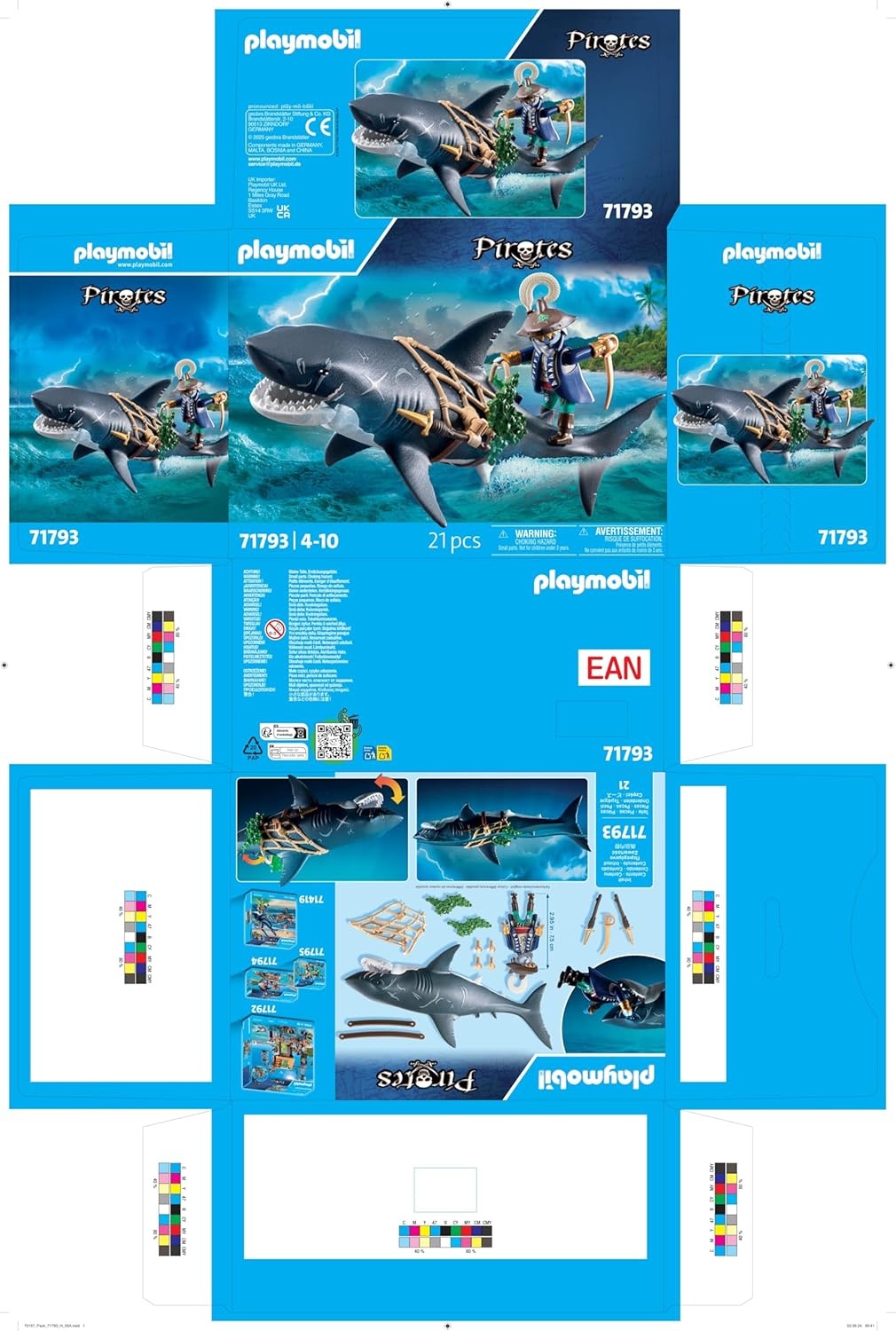 PLAYMOBIL 71793 - Pirates: Gefahr durch Riesenhai mit Hai-Pirat Tier, Leben im Meer, Person, Fische, Hai