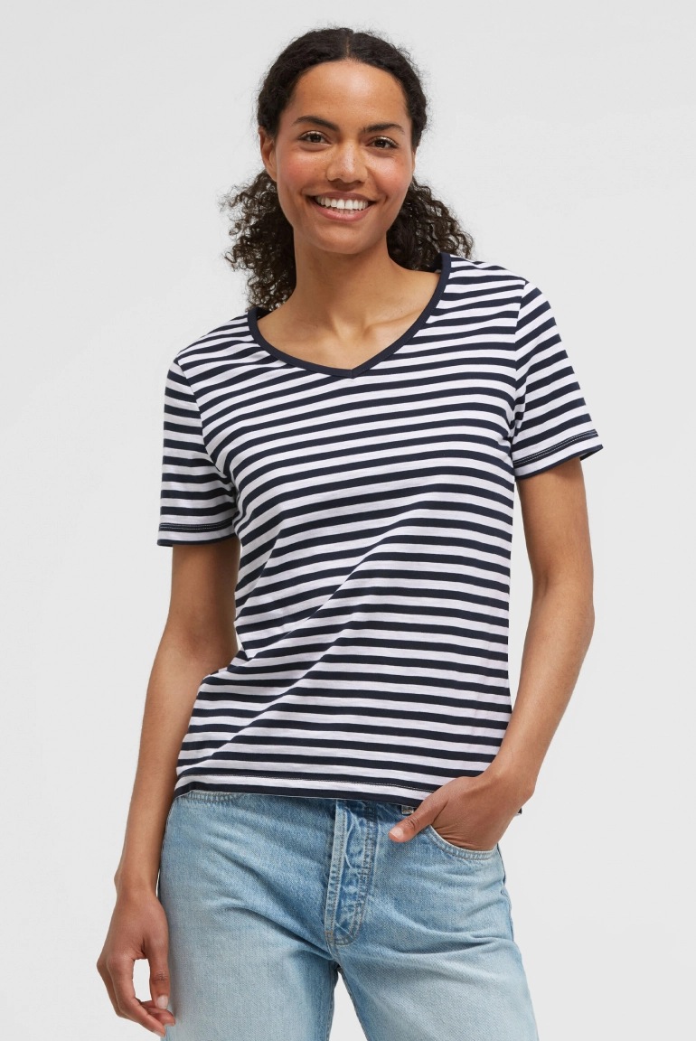 SENSES Gestreiftes T-Shirt TIM:MI mit V-Ausschnitt night navy / opticwhite SENSES Gestreiftes T-Shirt TIM:MI mit V-Ausschnitt night navy / opticwhite