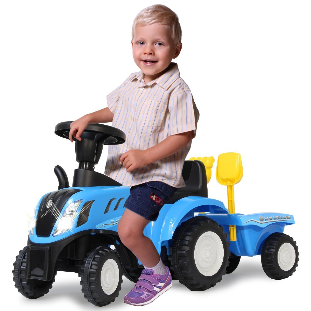 JAMARA Rutscher New Holland T7 Traktor mit Anhänger blau 2in1 ab 12 Monaten