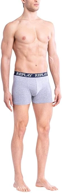 REPLAY Herren Boxershorts I101005GI - Grau/Indigo, 2er Pack mit Logo-Bund GR. L REPLAY Herren Boxershorts I101005GI - Grau/Indigo, 2er Pack mit Logo-Bund GR. L