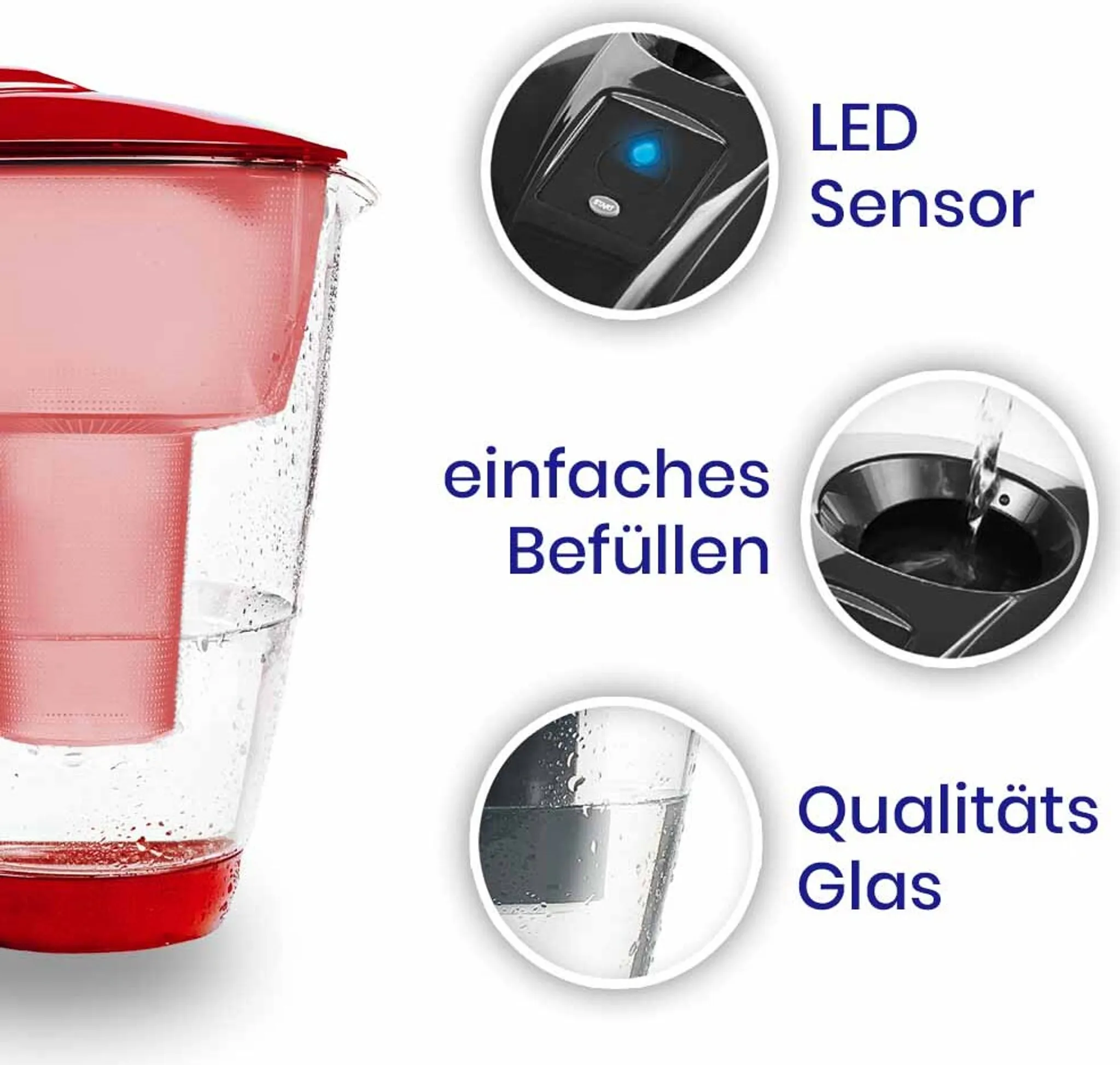 PEARLCO 235019 Glas-Wasserfilter inkl. 1 Kartusche Rot