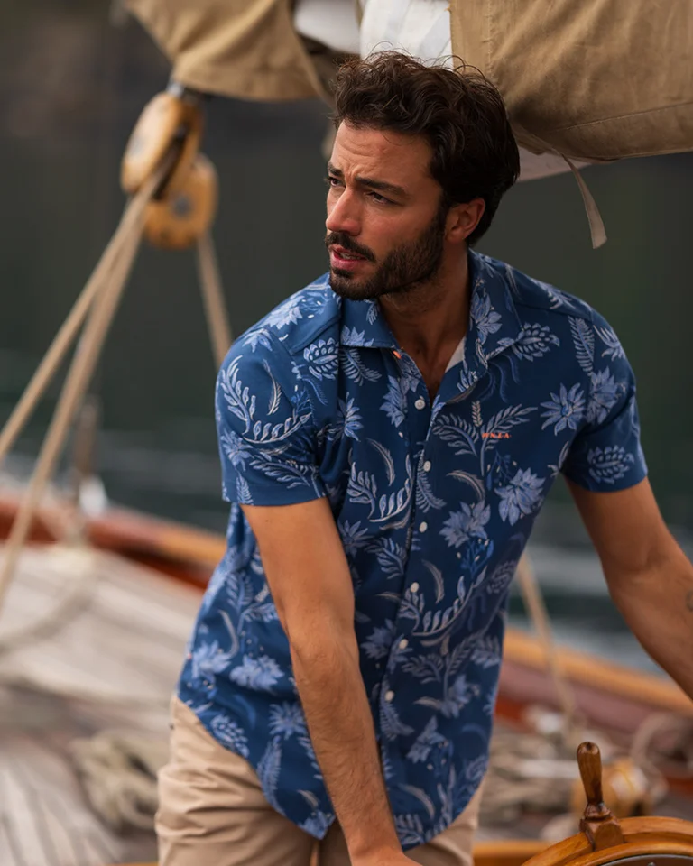 NZA 26CN588SNS/M Hemd - Kurzarm / Blau / Blumen - M