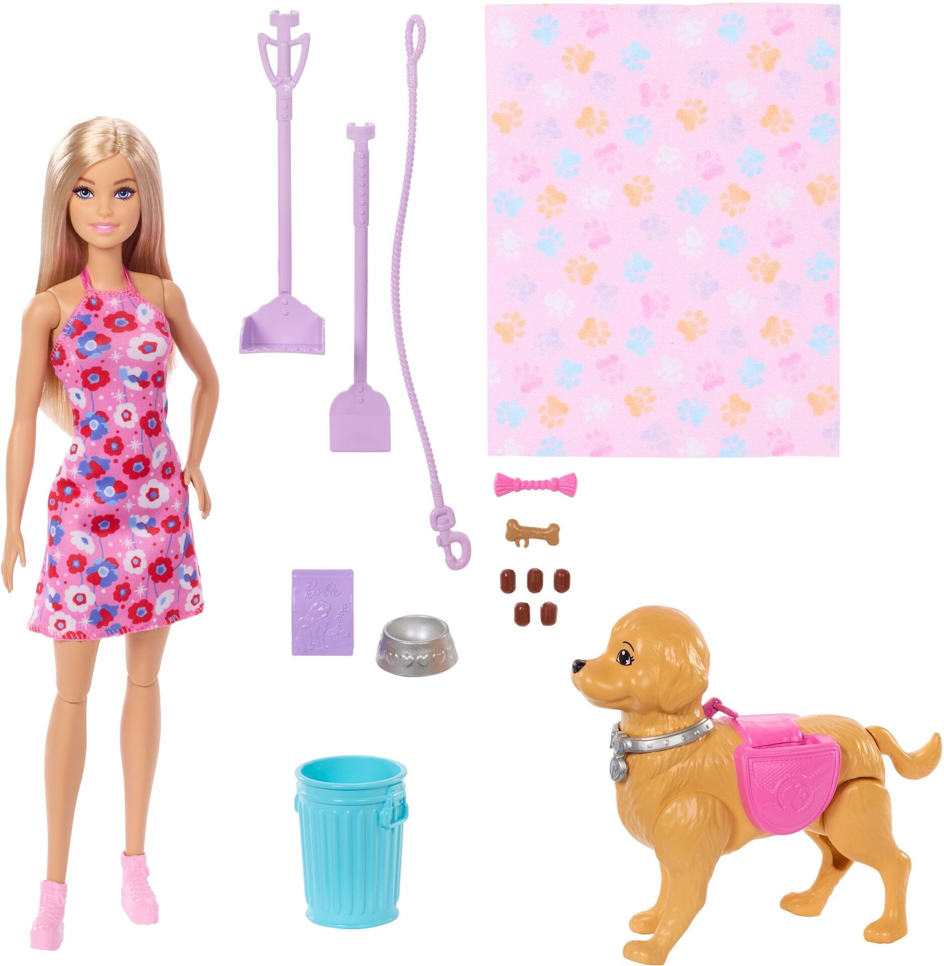 Barbie Malibu Hundespaziergang Spielset, enthält Puppe, Hund zum Spazierengehen und Häufchenmachen & Zubehör - Mattel - Puppe - Mattel - Barbie Malibu Hundespaziergang Spielset, enthält Puppe, Hund zum Spazierengehen und Häufchenmachen &