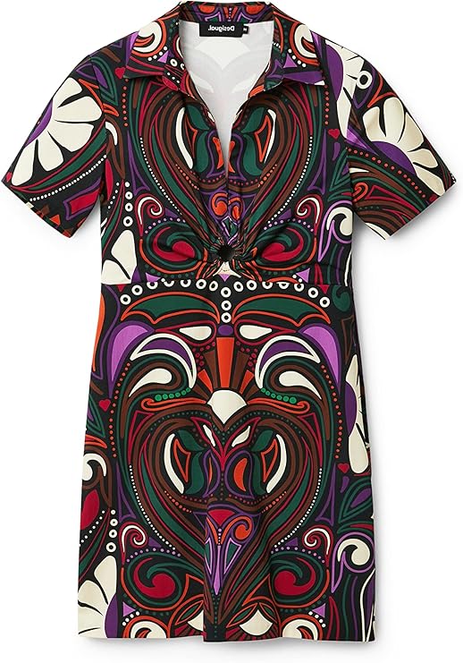 Desigual Damen Kleid - Buntes Kleid mit Retro-Muster und Knotendetail 22WWVW192000 GR. XL Muster, Strandmode, Kleidung