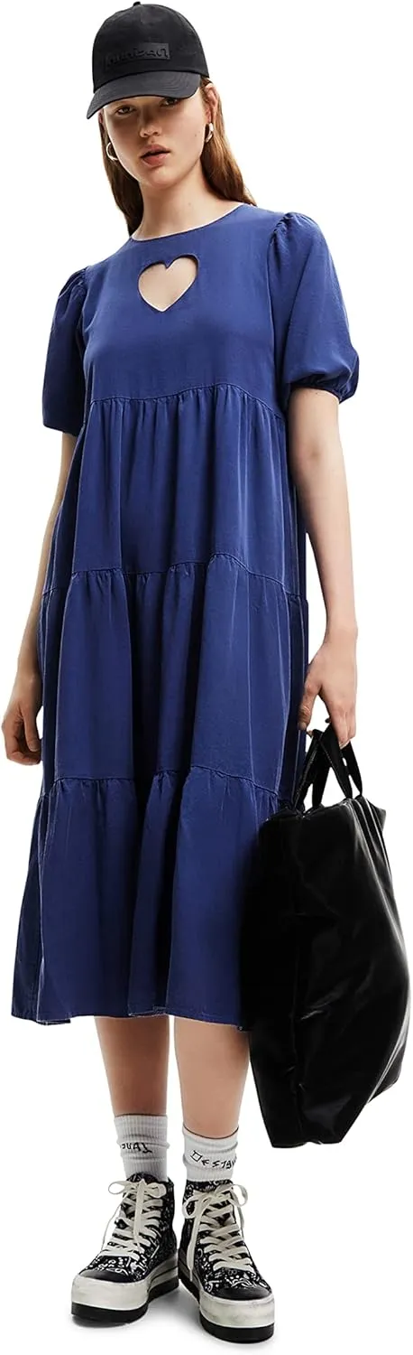 Desigual Damen Kleid - Blaues Kleid mit Herz-Ausschnitt 22WWVW305096 GR. XL