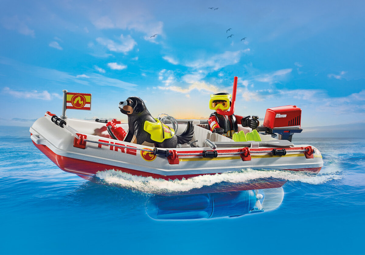 PLAYMOBIL 71464 Feuerwehrboot mit Aqua Scooter Weste, Rettungsweste, Boot, Bootfahren, Person
