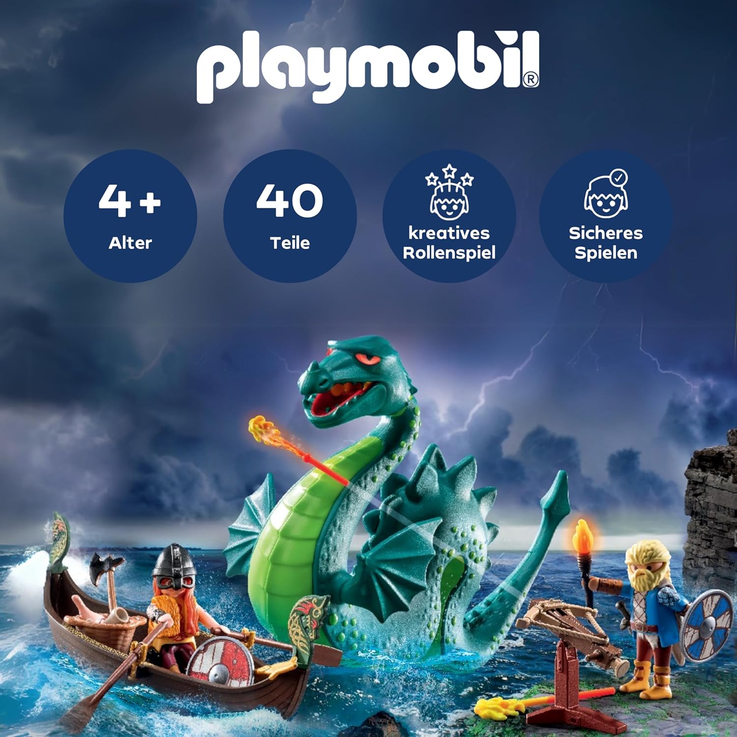 PLAYMOBIL 71830 Wikinger mit Seeungeheuer Werbung, Plakat, Boot, Fahrzeug, Person