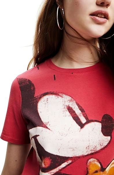 Desigual Damen T-Shirt - Rotes T-Shirt mit Mickey-Mouse-Print 22WWTK803000 GR. M