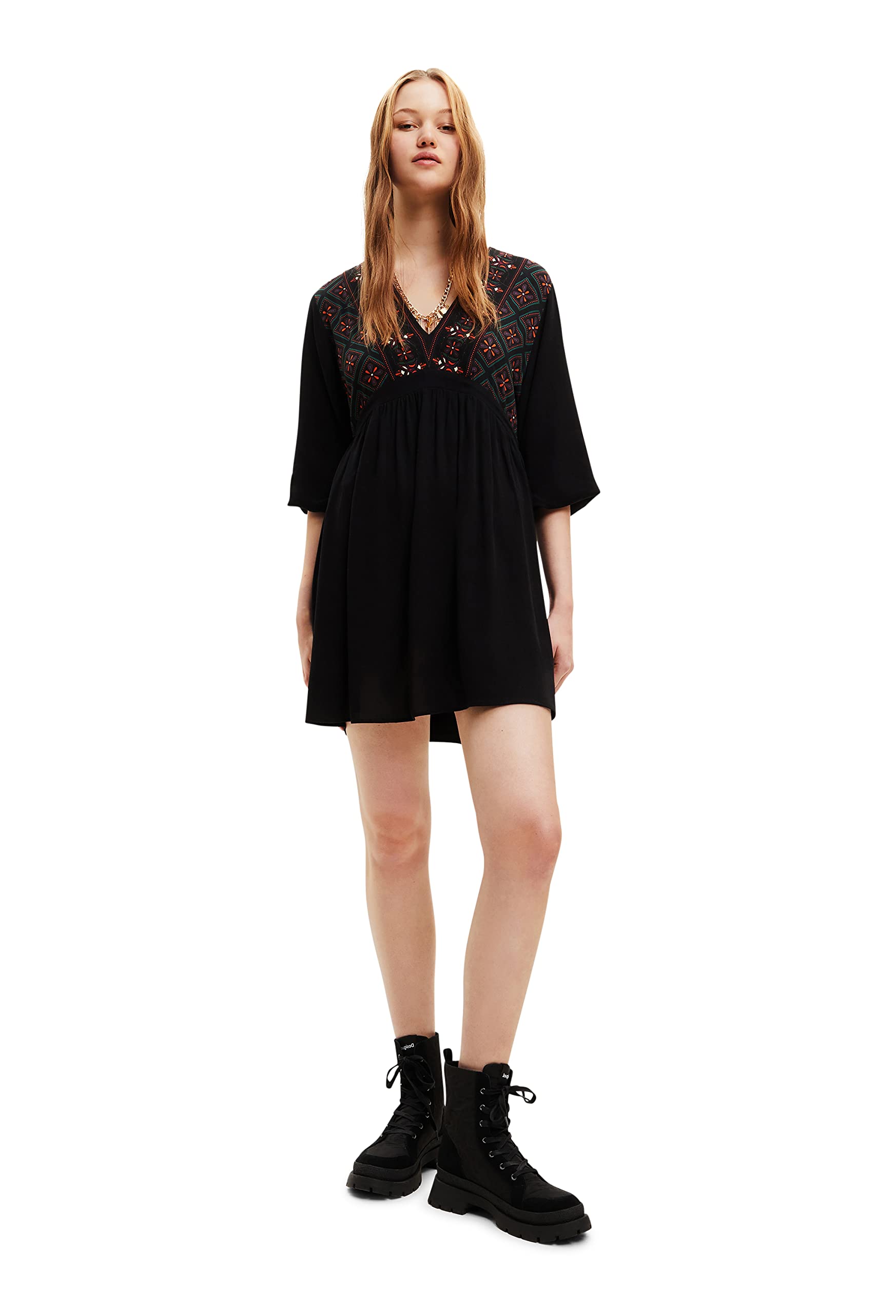 Desigual Damen Casual Dress - Langarmkleid mit geometrischem Muster. Schwarz GR. XXL Desigual Damen Casual Dress - Langarmkleid mit geometrischem Muster. Schwarz GR. XXL