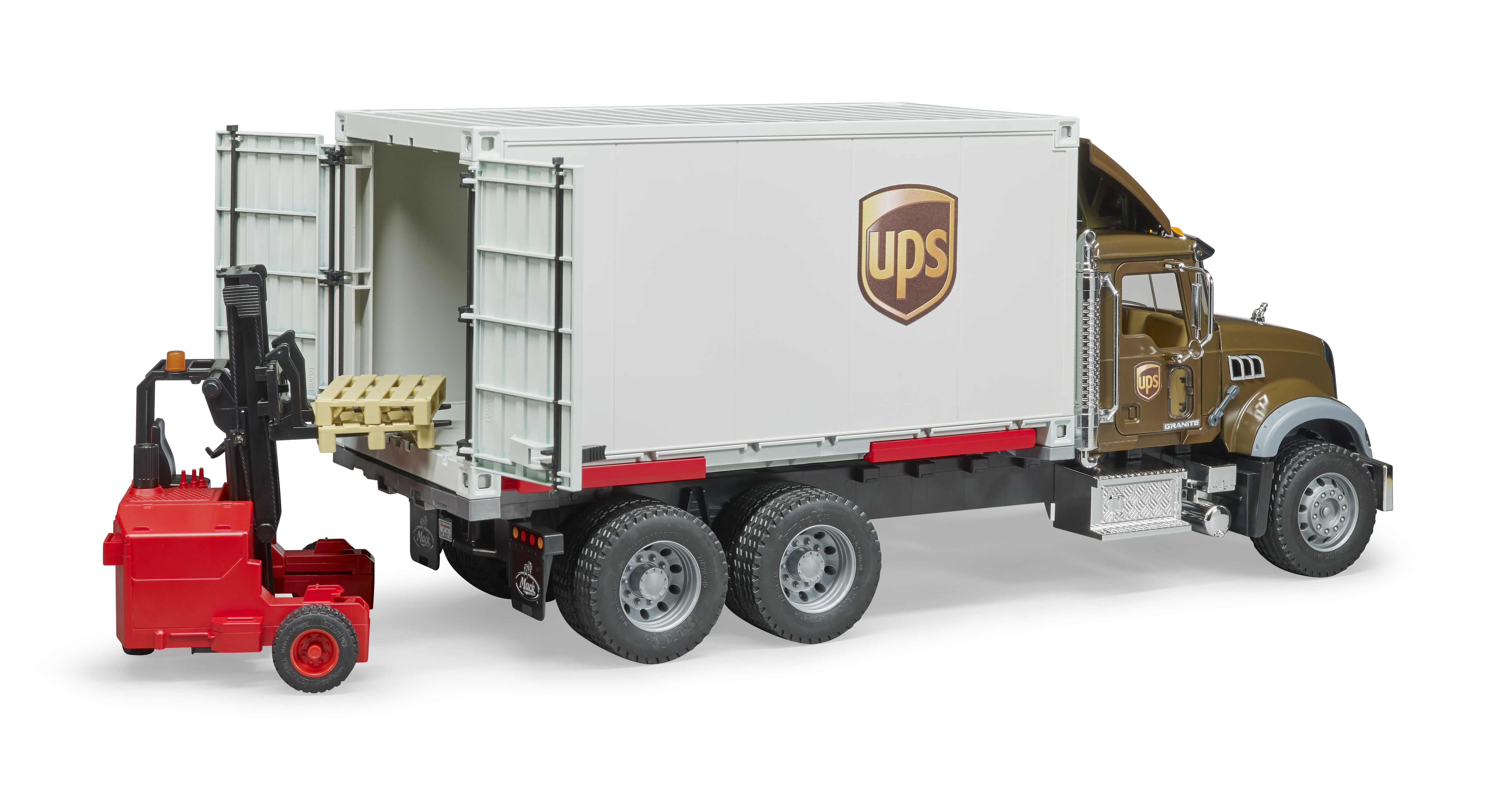 BRUDER 02828 - MACK Granite UPS Logistik-LKW mit Mitnahmestapler - Bild 4 BRUDER 02828 - MACK Granite UPS Logistik-LKW mit Mitnahmestapler - Bild 4