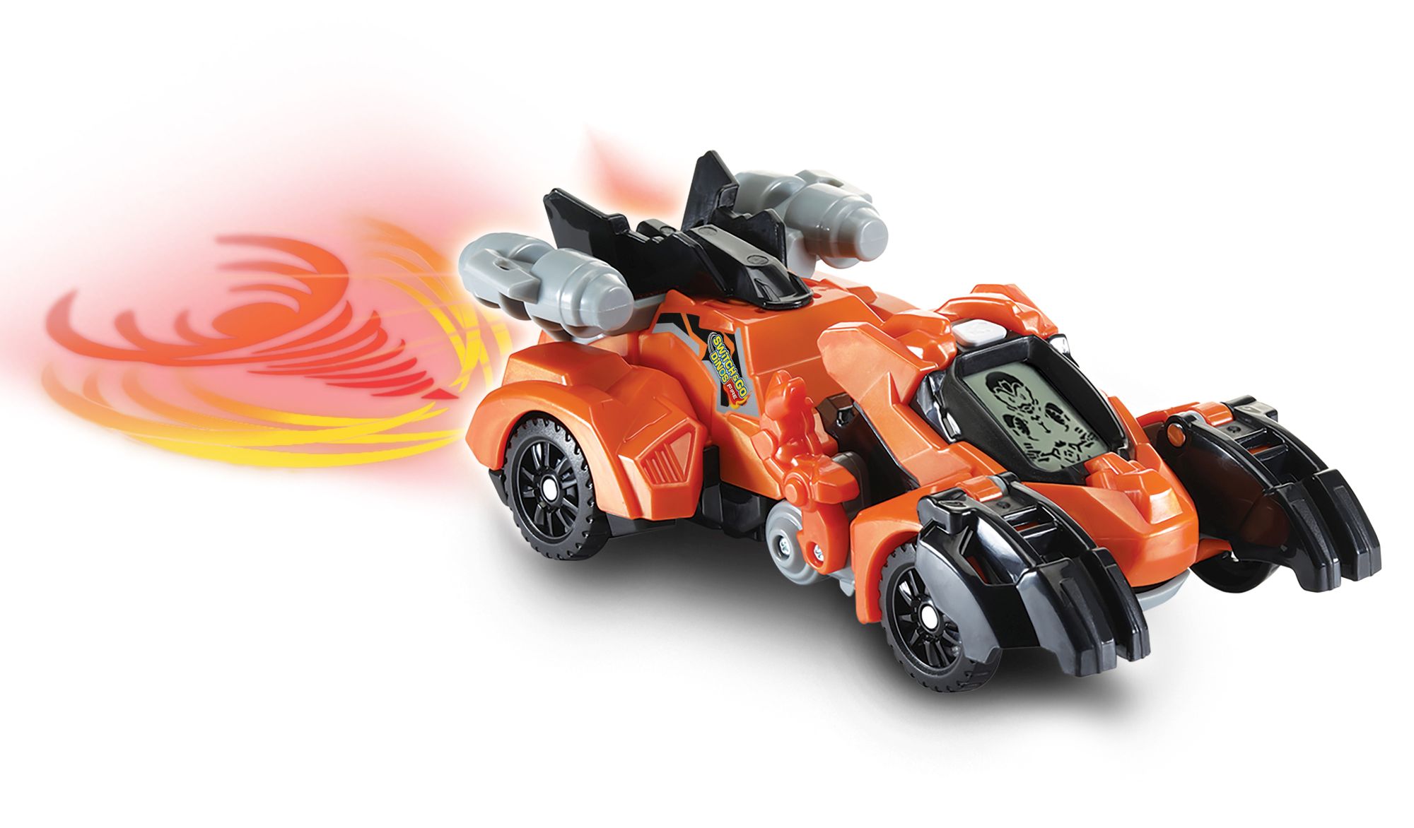 VTech Switch & Go Dinos Fire-T-Rex 2-in-1 Dino-Transformer mit Licht & Sound, ab 3 Jahren VTech Switch & Go Dinos Fire-T-Rex: transformierbarer Dino/Auto mit LCD-Animation, feuerspuckenden Lichtprojektionen Dino/Auto, Dinosaurerstimme & Soundeffekten, Lautstärkeregler, kindersicheres Batteriefach, ab 3 Jahren,