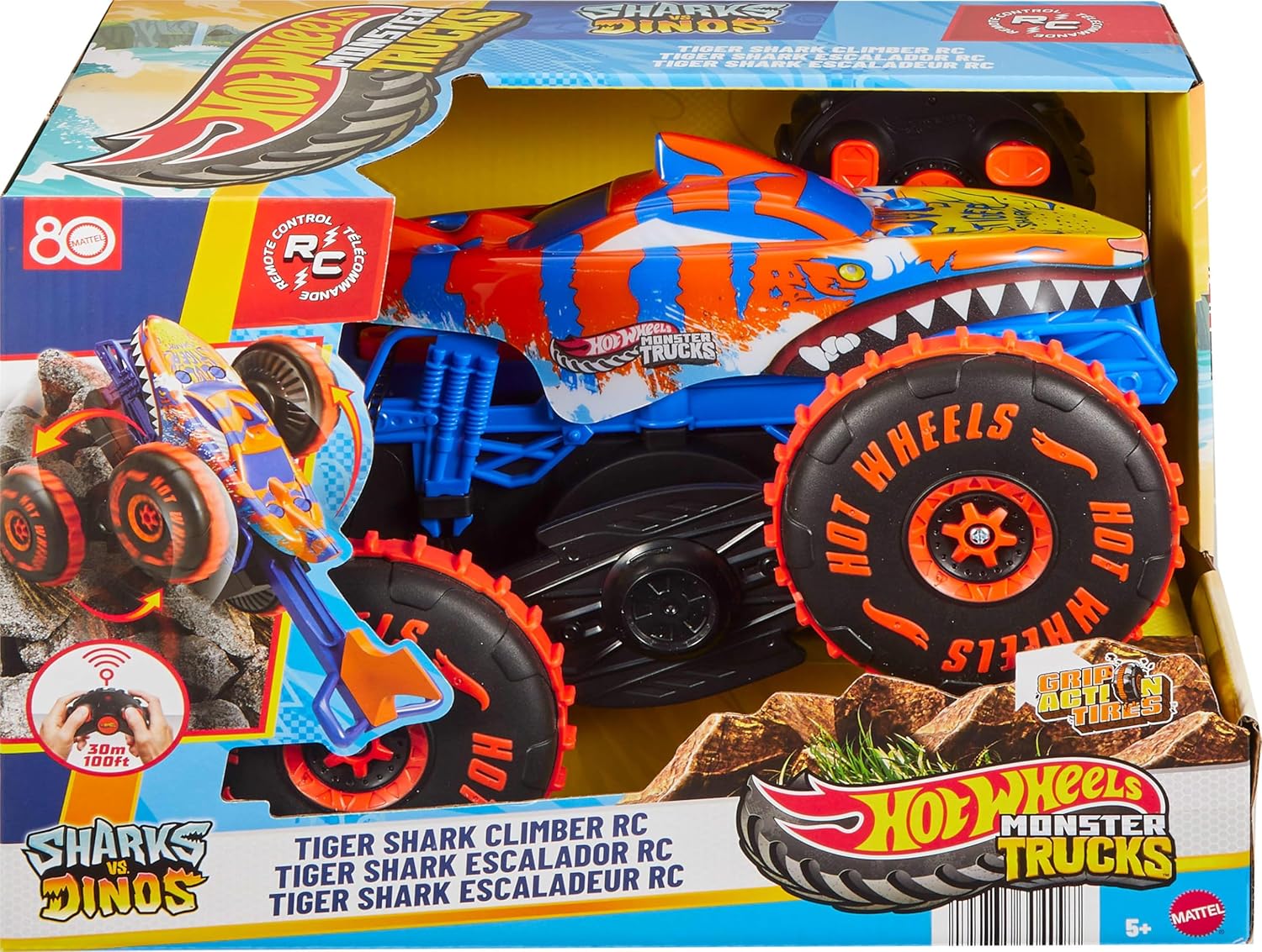 Hot Wheels Monster Trucks Tiger Shark Climber RC mit Fernbedienung JFR39 Maschine, Rad