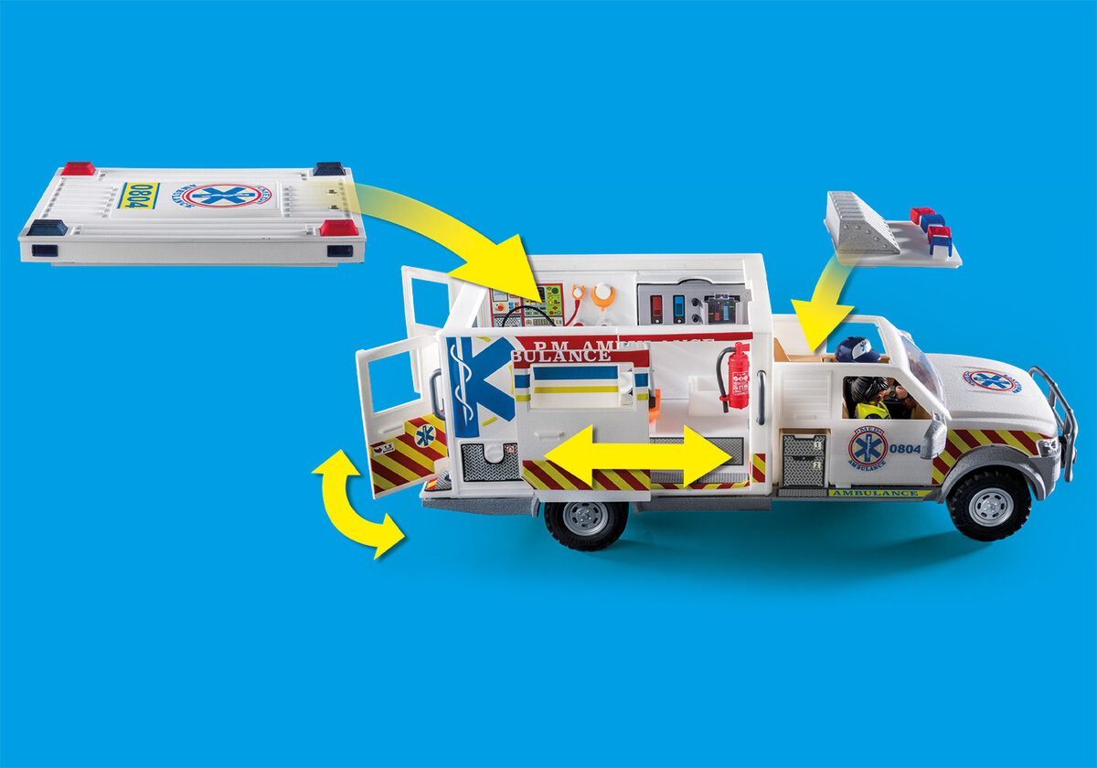 PLAYMOBIL 70936 Rettungs-Fahrzeug: US Ambulance Lieferwagen, Fahrzeug, Krankenwagen, Maschine, Rad