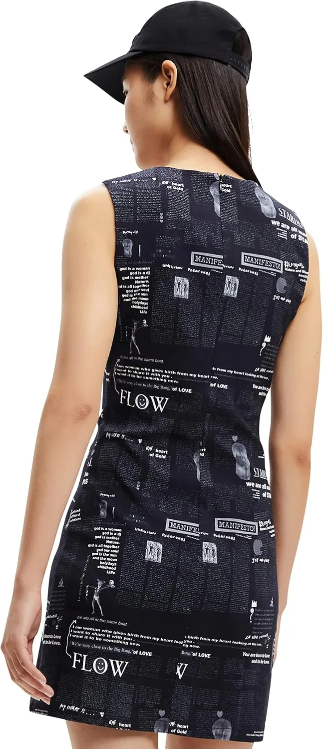 Desigual Damen Kleid - Dunkelblaues Kleid mit Print und Textmotiven 22WWVW492000 GR. S